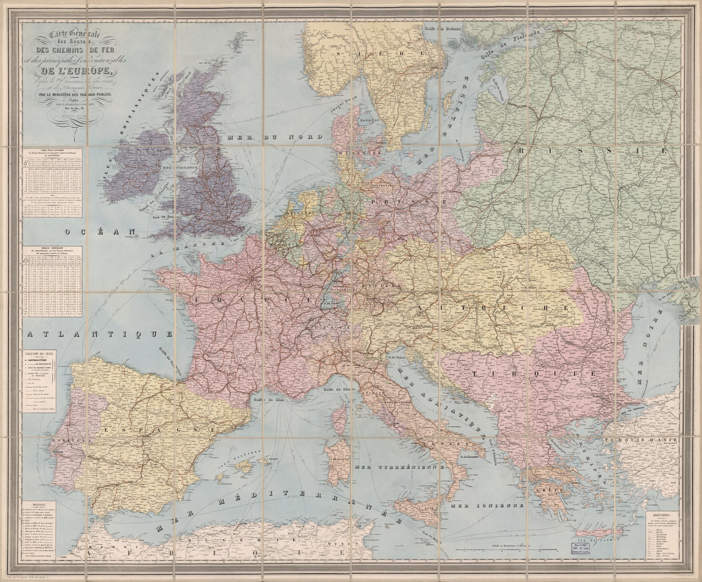 This old map of Carte Générale Des Routes, Des Chemins De Fer Et Des Principales Voies Navigables De L&