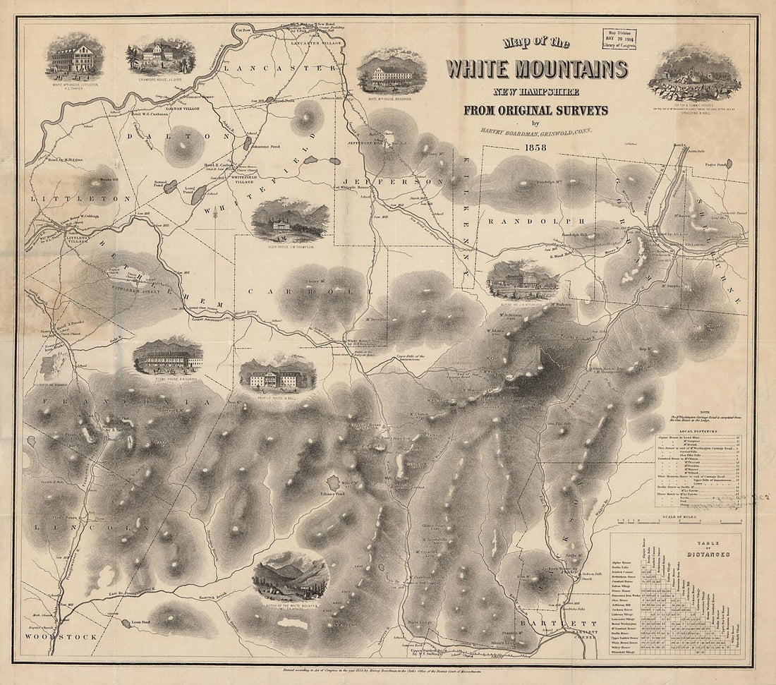 This old map of Map of the White Mountains, New Hampshire from 1858 was created by Harvey Boardman in 1858
