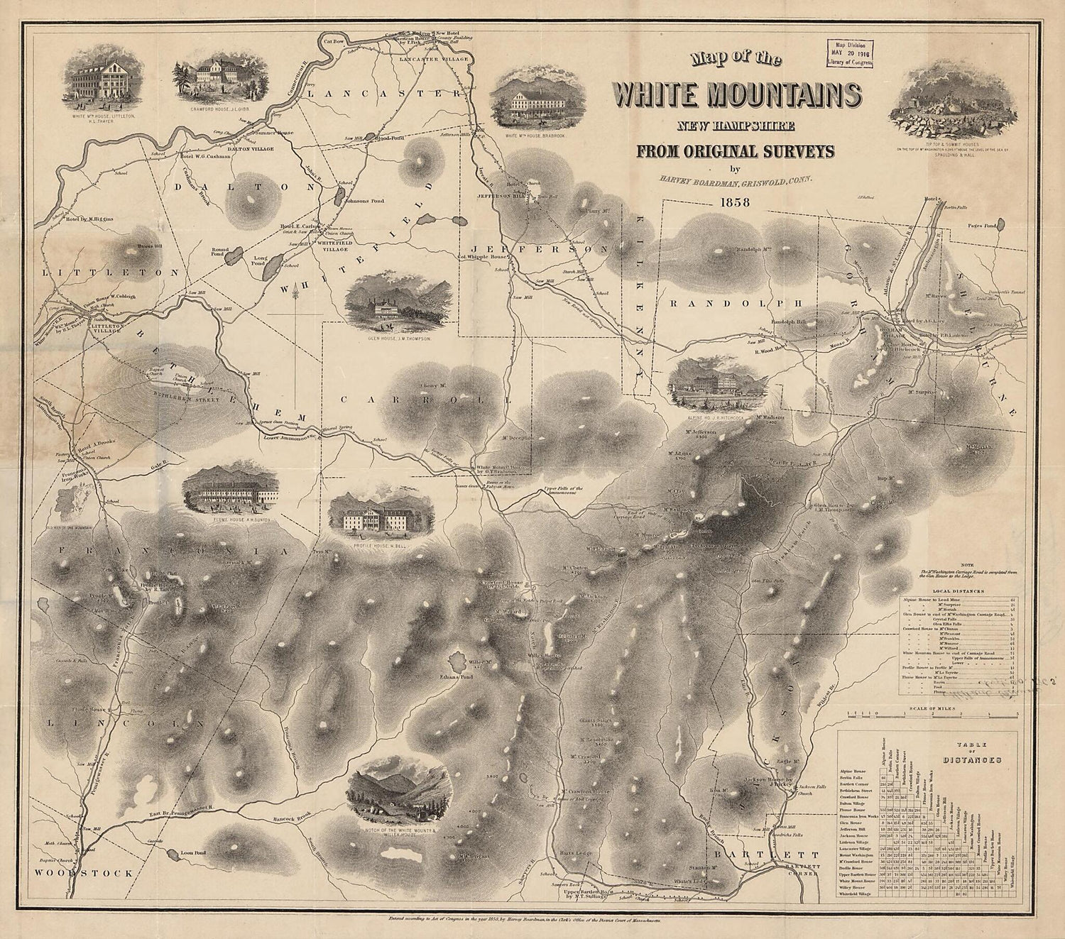 This old map of Map of the White Mountains, New Hampshire from 1858 was created by Harvey Boardman in 1858