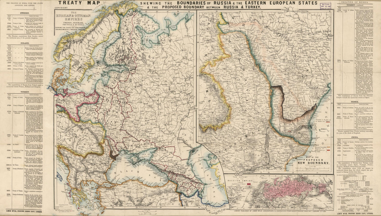This old map of Treaty Map Shewing the Boundaries of Russia &amp; the Eastern European States : &amp; the Proposed Boundary Between Russia &amp; Turkey (Treaty Map Showing the Territorial Limits of Russia, Turkey, and the Different States of the World :) from 1856 w