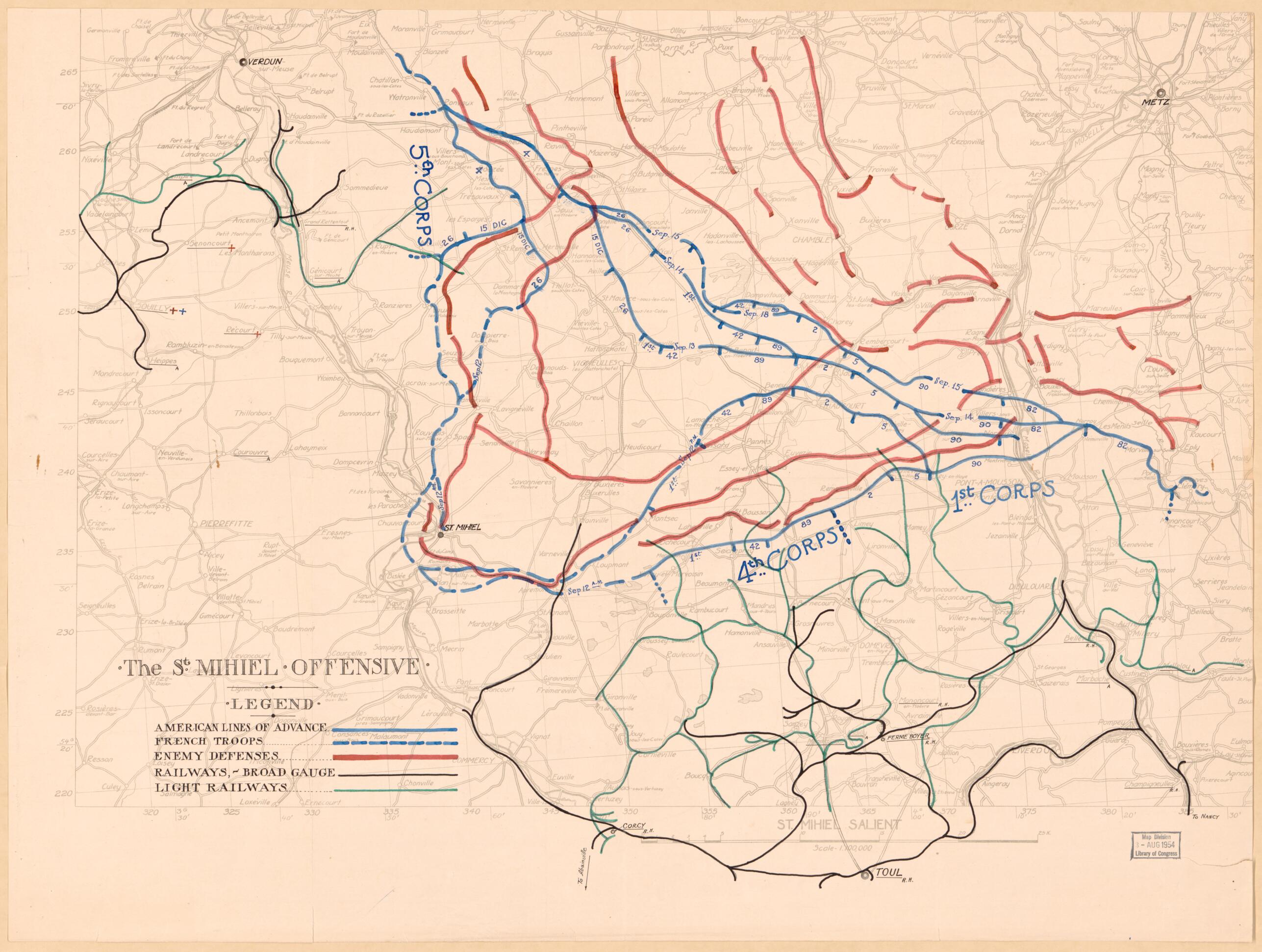 This old map of The St. Mihiel Offensive. (St. Mihiel Salient) from 1918 was created by  in 1918