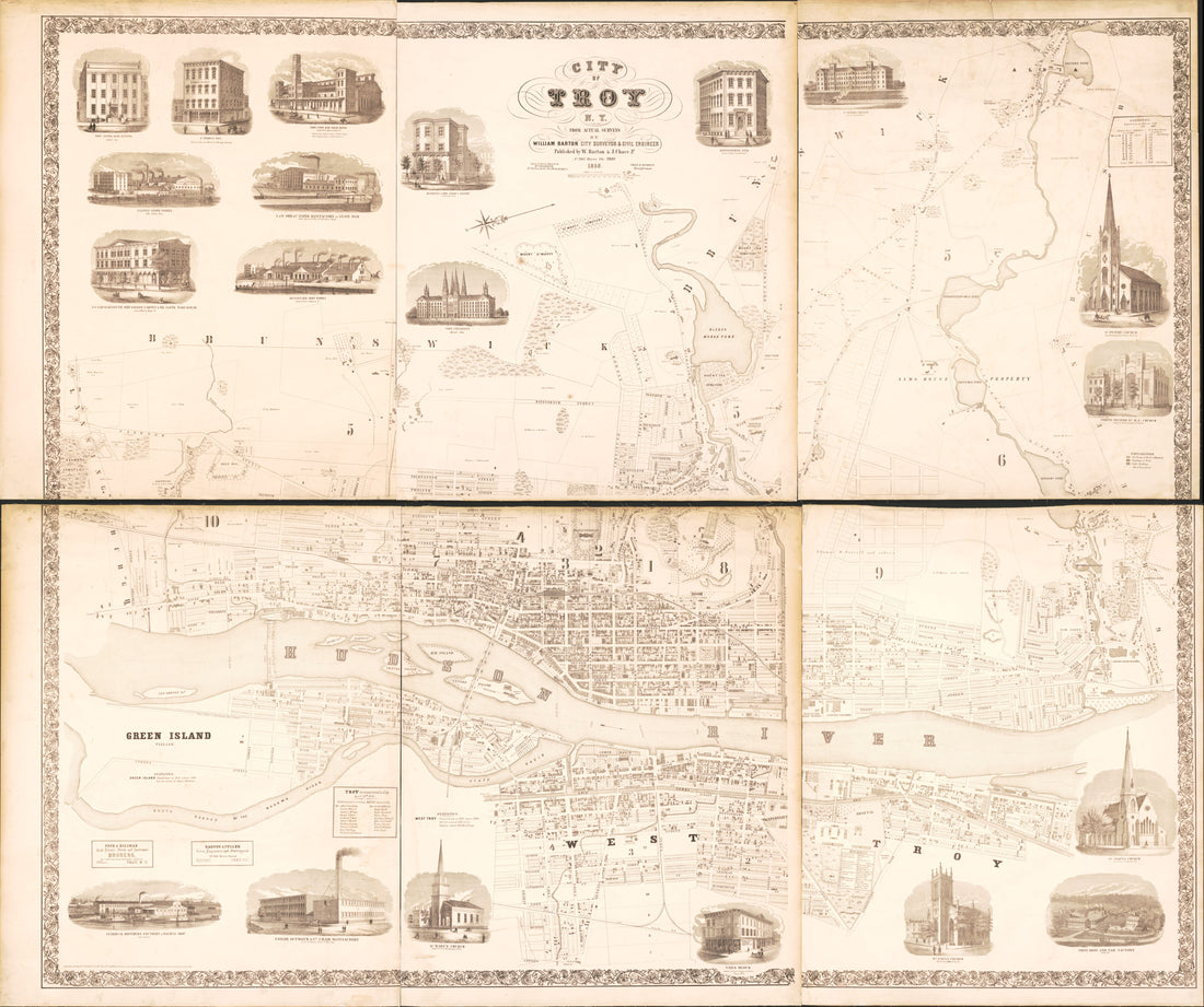 This old map of City of Troy, New York : from Actual Surveys from 1858 was created by Wm. J. (William J.) Barker, William Barton,  W. Barton &amp; J. Chace Jr in 1858