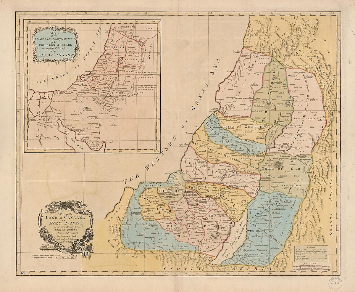 A Map of the Land of Canaan Or Holy Land, As Divided Among the Twelve Tribes Which God Promised to Abraham and His Seed 1760 by Relic Map Company