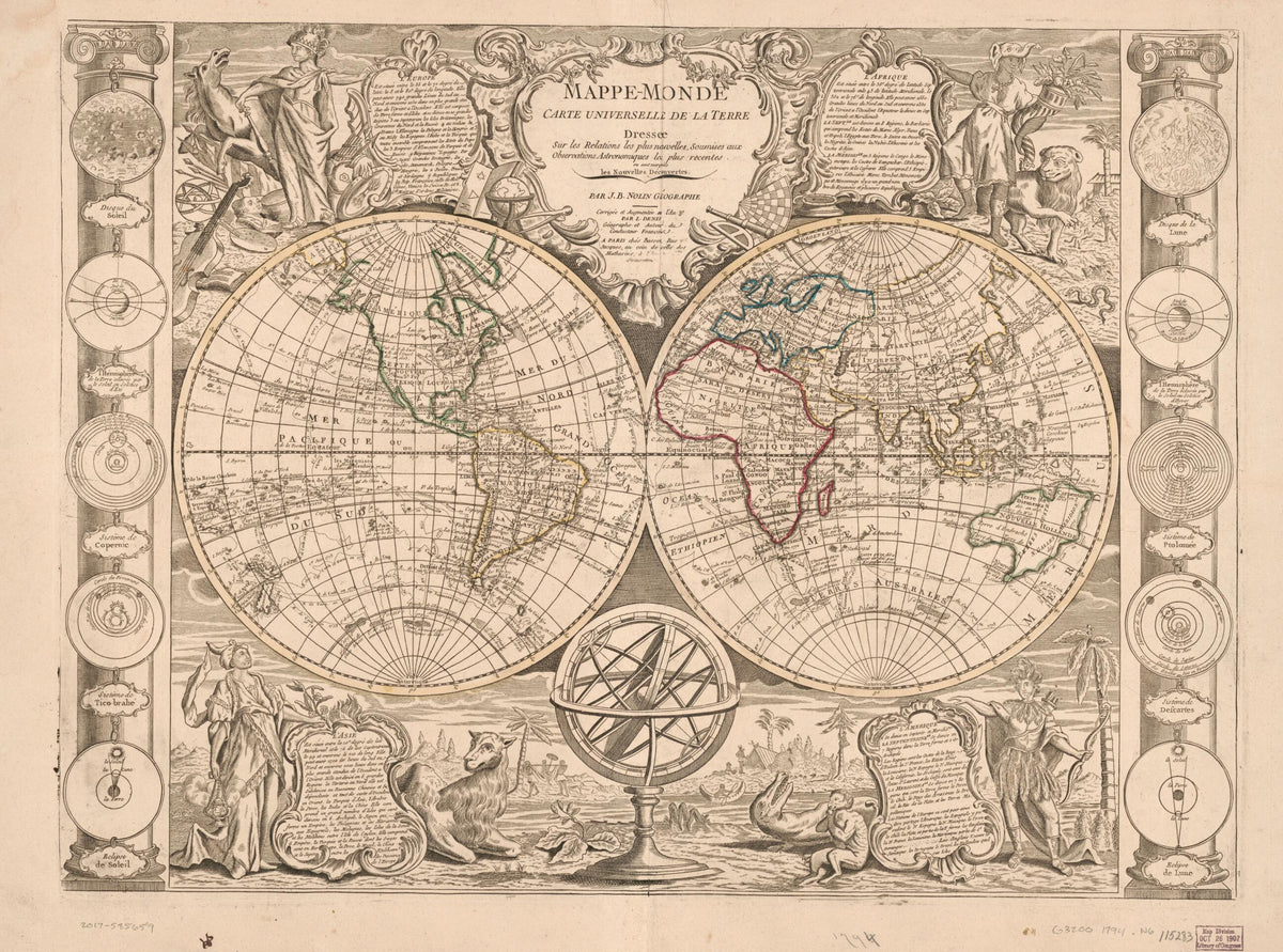 Monde, Carte Universelle De La Terre : Dressee Sur Les Relations Les Plus Nouvelles Soumises Aux Observations Astronomiques Les Plus Recentes Ou Sont Marqueés Les Nouvelles Découvertes in 1794 by Relic Map Company
