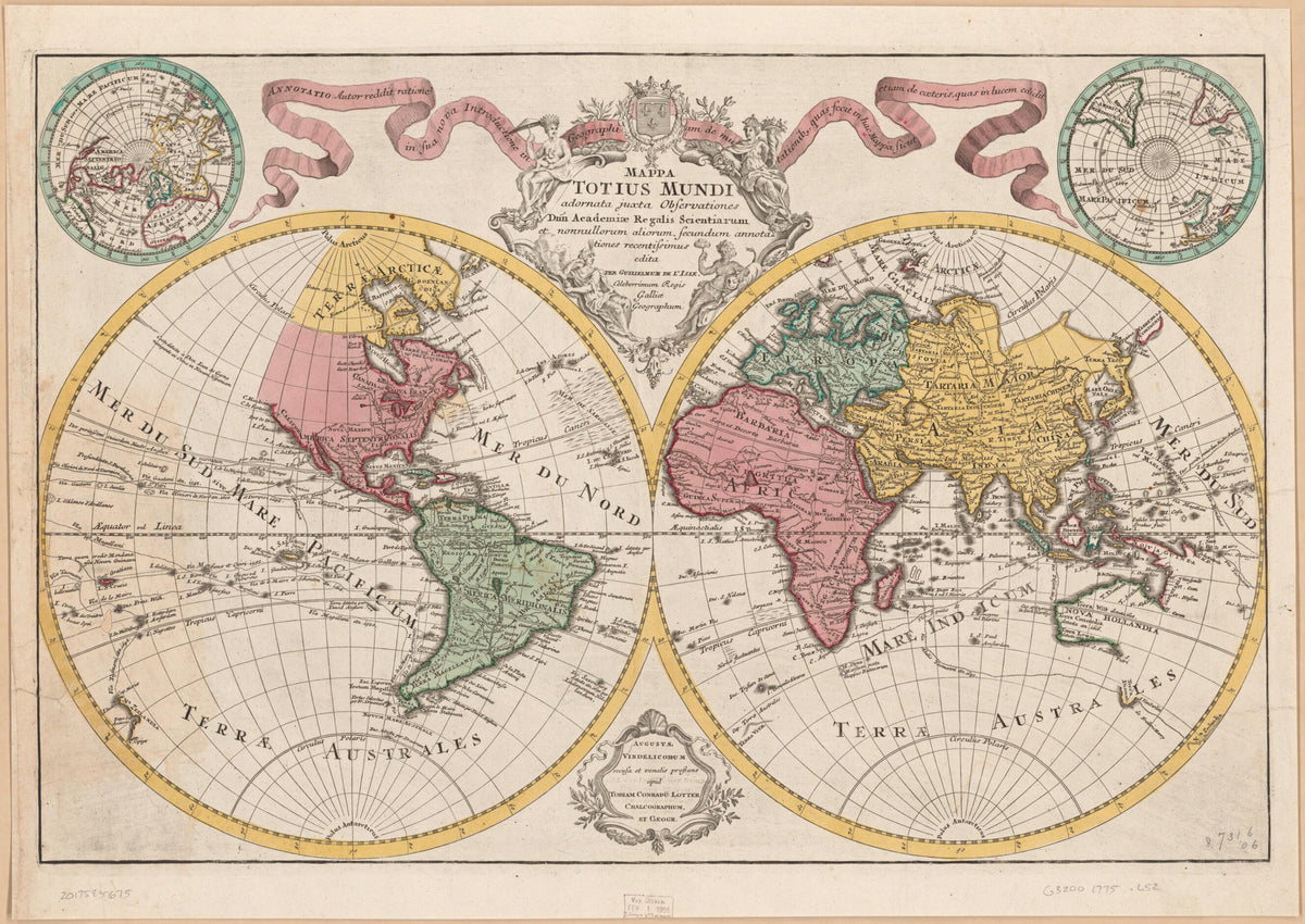 Mappa Totius Mundi : Adornata Juxta Observationes Dnn. Academiae Regalis Scientiarum Et Nonnullorum Aliorum Secundum Annotationes Recentissimas 1775 by Relic Map Company