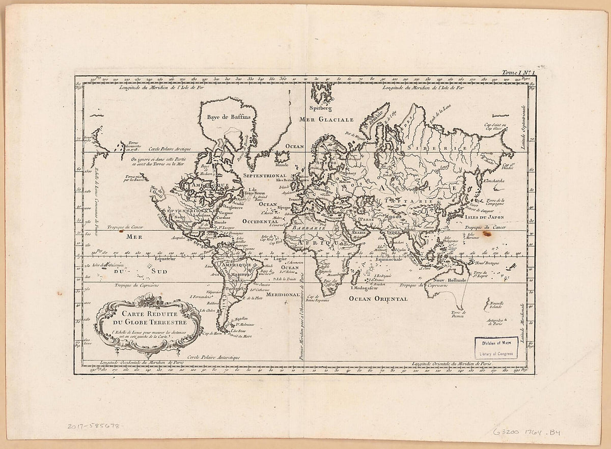 Carte Reduite Du Globe Terrestre 1704 by Relic Map Company