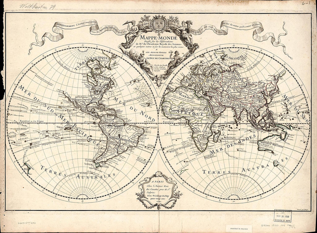 This old map of Monde, Dressé Sur Les Observations De Mrs. De L&