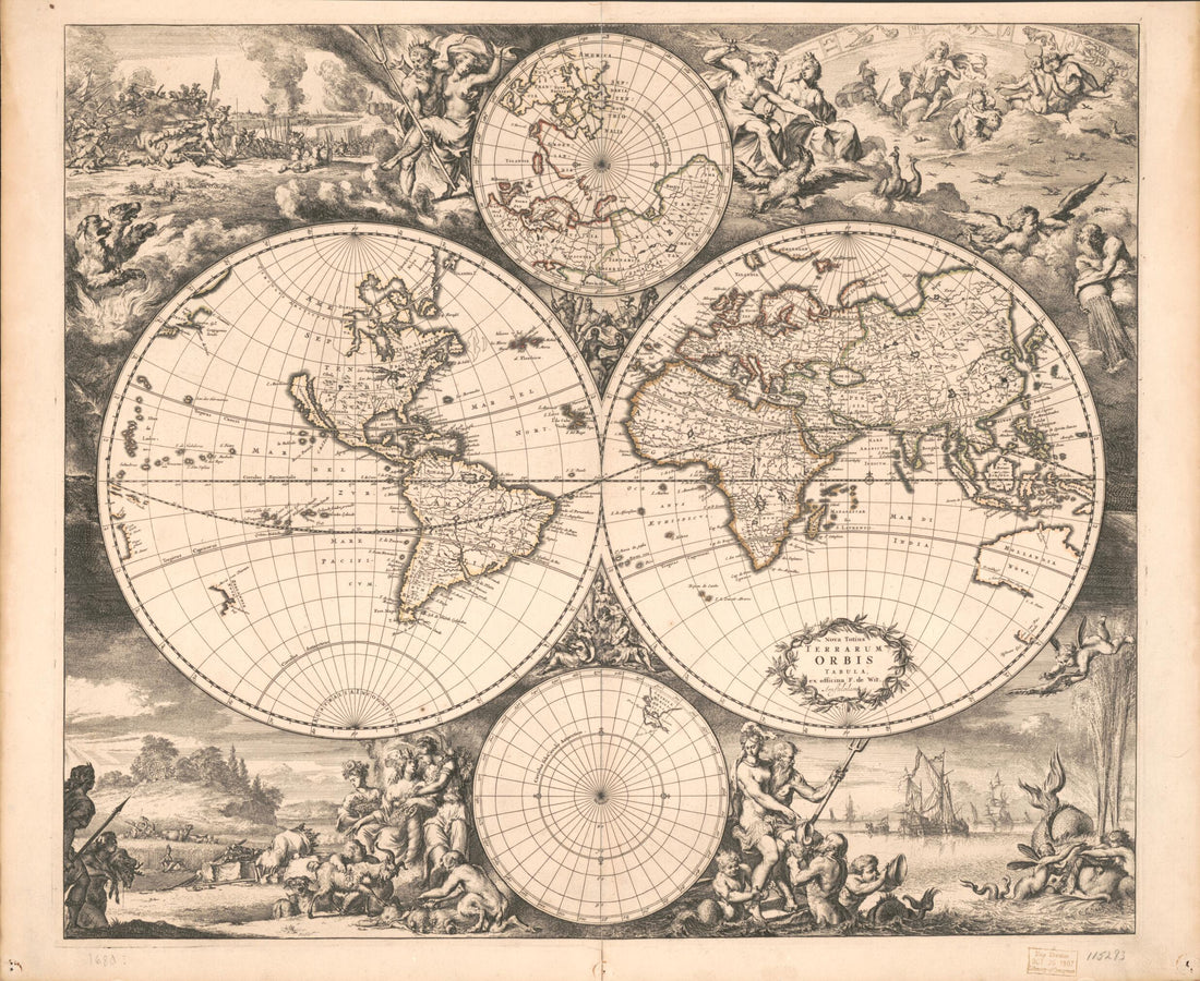 This old map of Nova Totius Terrarum Orbis Tabula from 1680 was created by Frederik De Wit in 1680