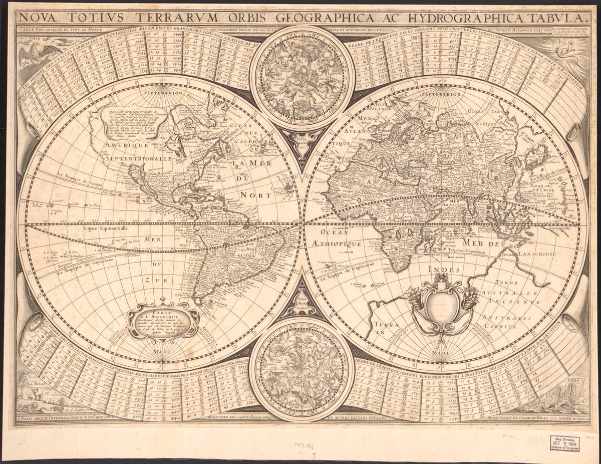 Nova Totivs Terrarvm Orbis Geographica Ac Hydrographica Tabvla : Carta Vniverselle De Tovt Le Monde in 1643 by Relic Map Company