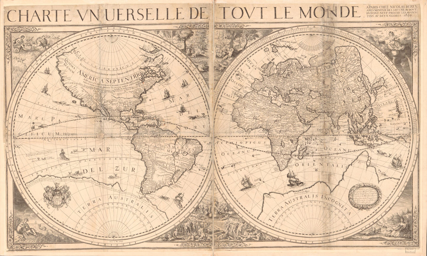 This old map of Charte Vniuerselle De Tovt Le Monde. (Charte Universelle De Tout Le Monde) from 1650 was created by Nicolas Berey in 1650