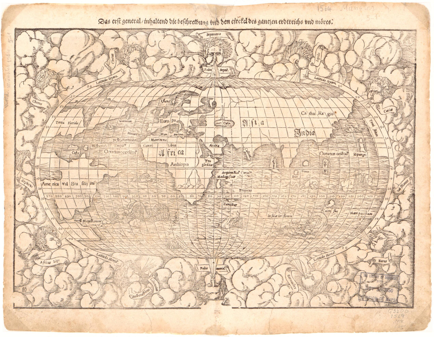 This old map of Das Erst General Inhaltend Die Beschreibung Und Den Circkel Des Gantzen Erdtrichs Und Moeres. (Erst General Oder Gemeine Tafeln Innhaltend Den Gantzen Umbkreiss Und Kugel Der Welt) from 1569 was created by Sebastian Henricpetri, David Kan