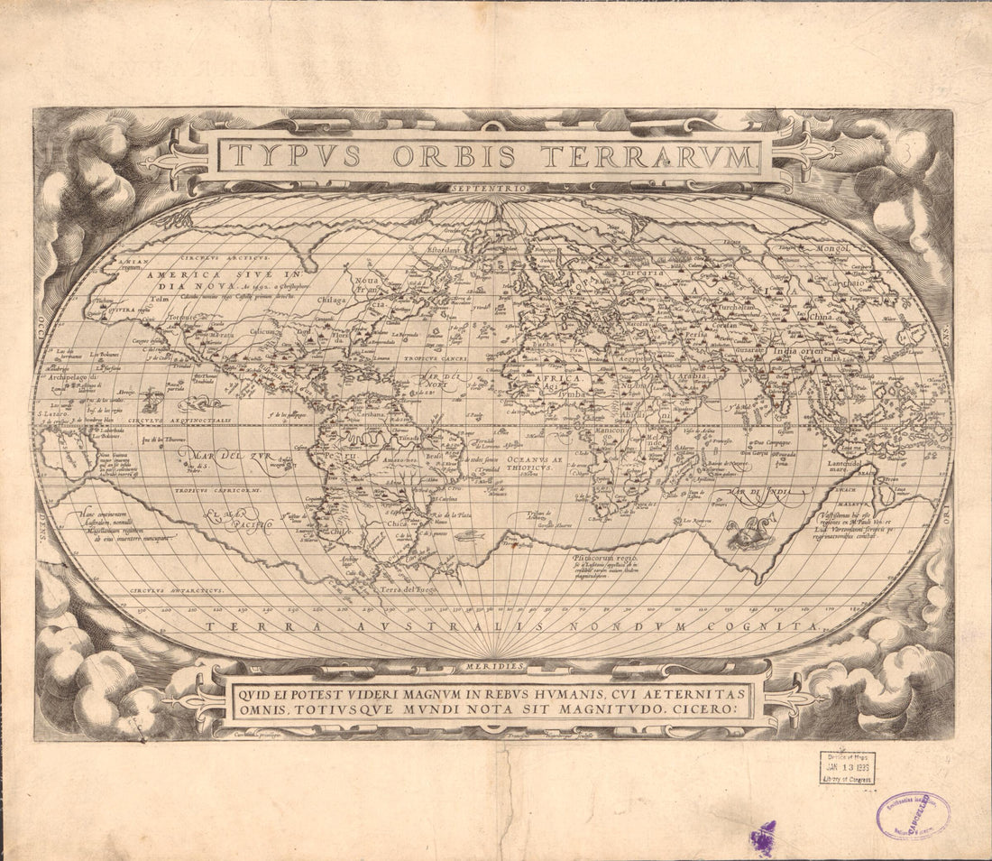 This old map of Typvs Orbis Terrarvm (Typus Orbis Terrarum) from 1584 was created by Frans Hogenberg, Abraham Ortelius in 1584