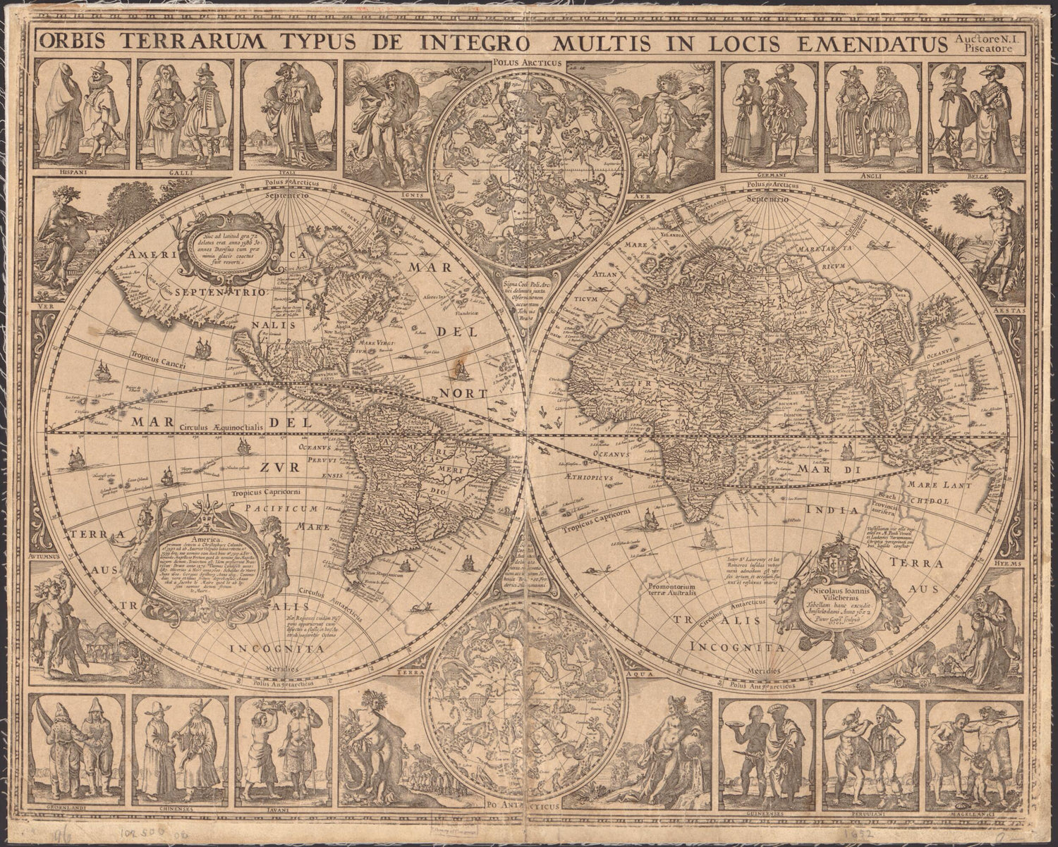 This old map of Orbis Terrarum Typus De Integro Multis In Locis Emendatus from 1652 was created by Pieter Goos, Claes Jansz Visscher in 1652