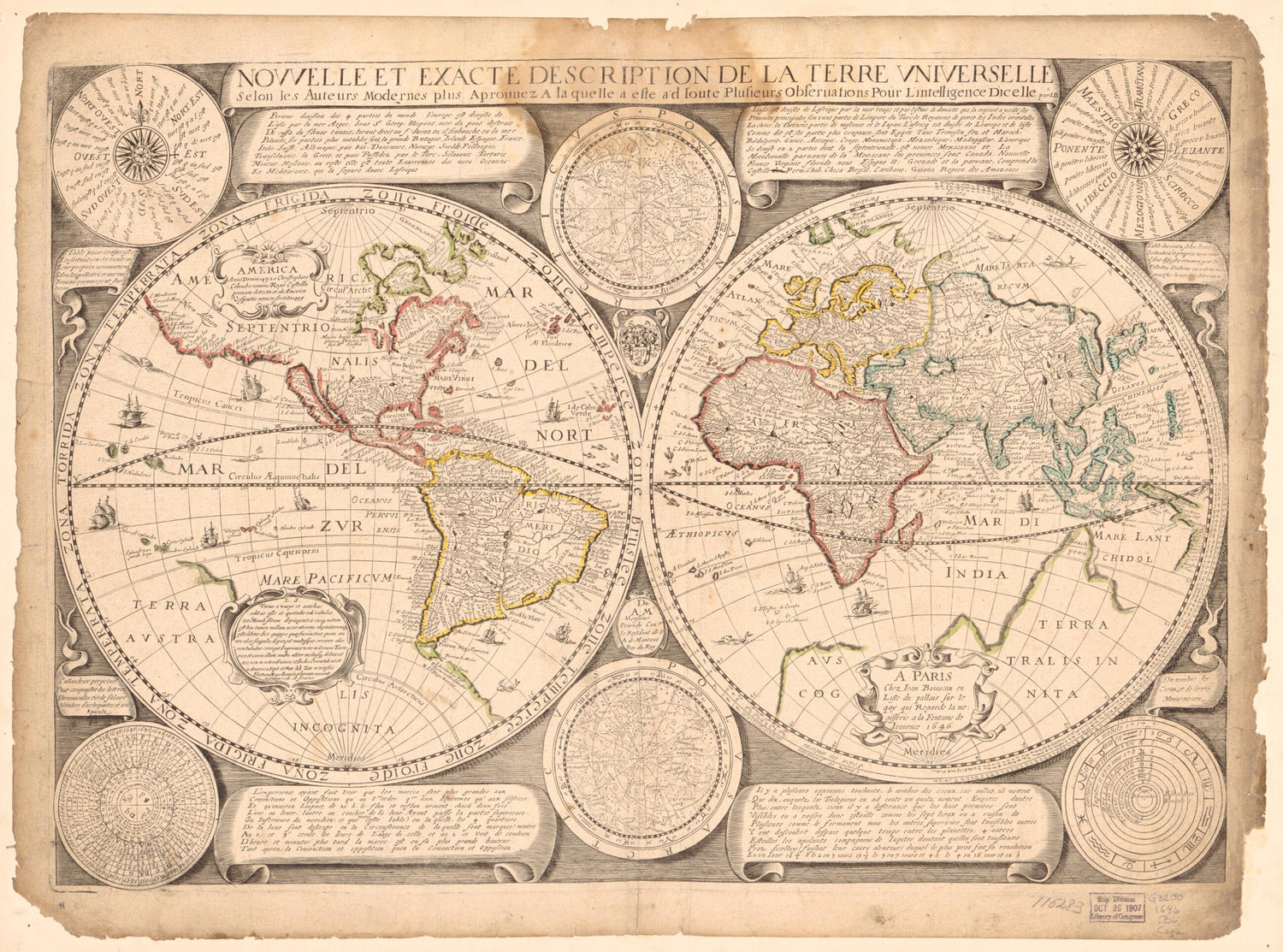 This old map of Novvelle Et Exacte Description De La Terre Vniverselle : Selon Les Auteurs Modernes Plus Aprouuez a La Quelle a Este a D Ioute Plusieurs Obseruations Pour L&