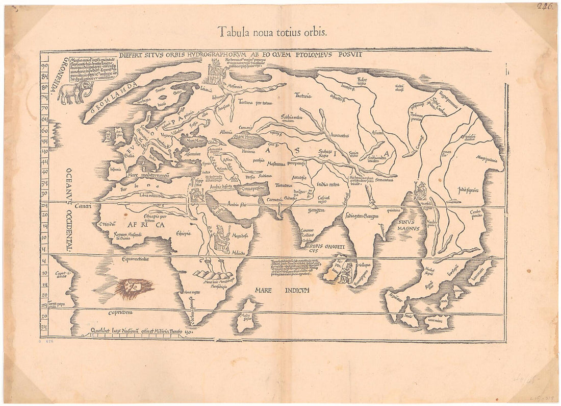 This old map of Tabula Noua Totius Orbis. (Tabula Nova Totius Orbis) from 1541 was created by Lorenz Fries,  Ptolemy, Gaspard Trechsel in 1541