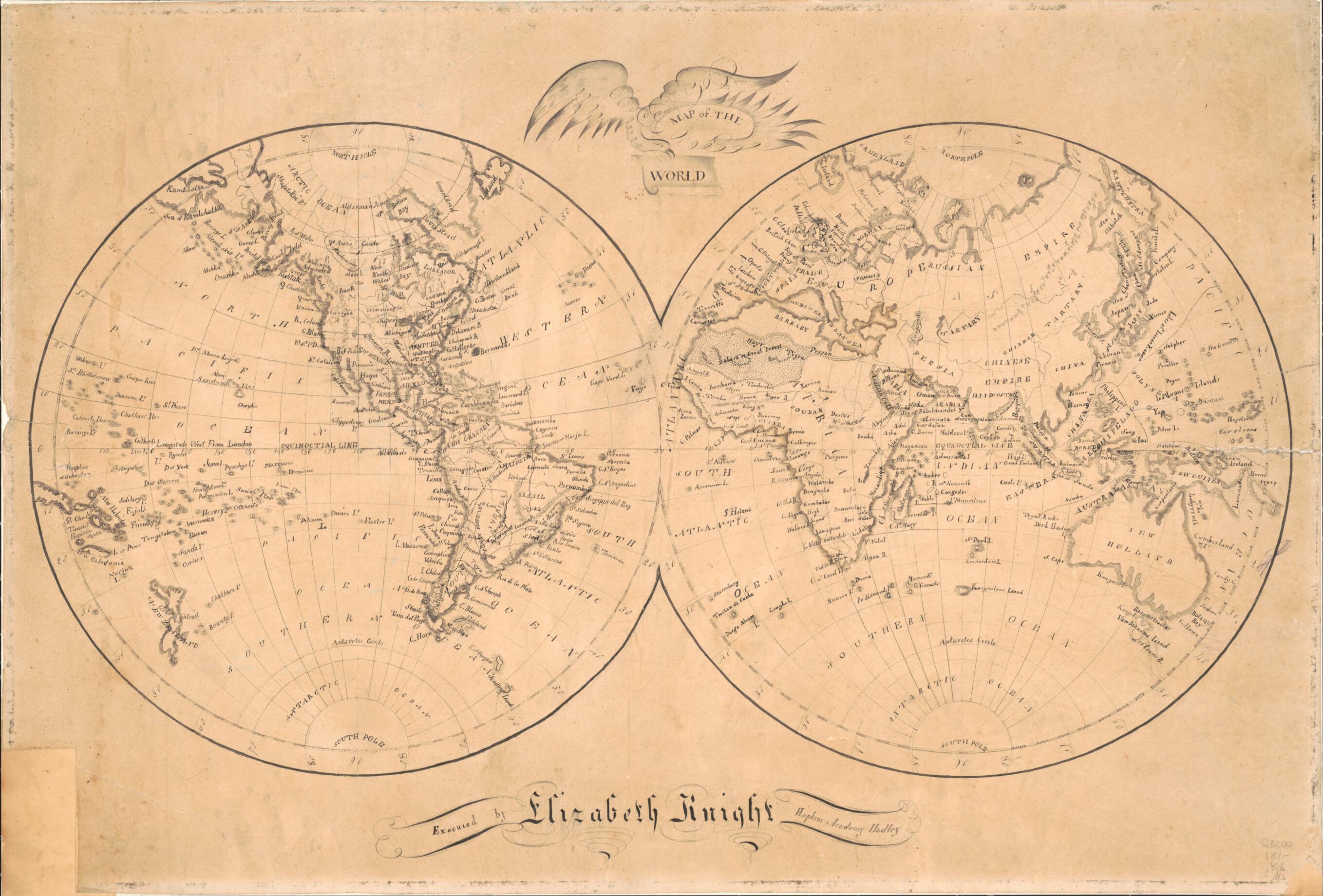 This old map of Map of the World from 1810 was created by Elizabeth Knight in 1810