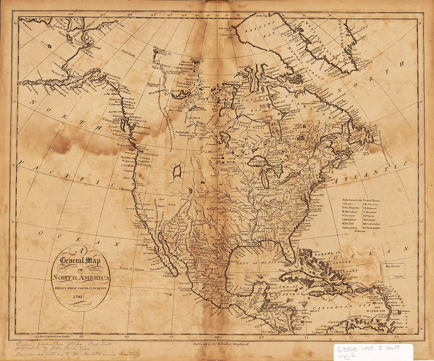 This old map of A General Map of North America Drawn from the Best Surveys from 1795 was created by John Scoles, Reid &amp; Wayland Smith, William Winterbotham in 1795