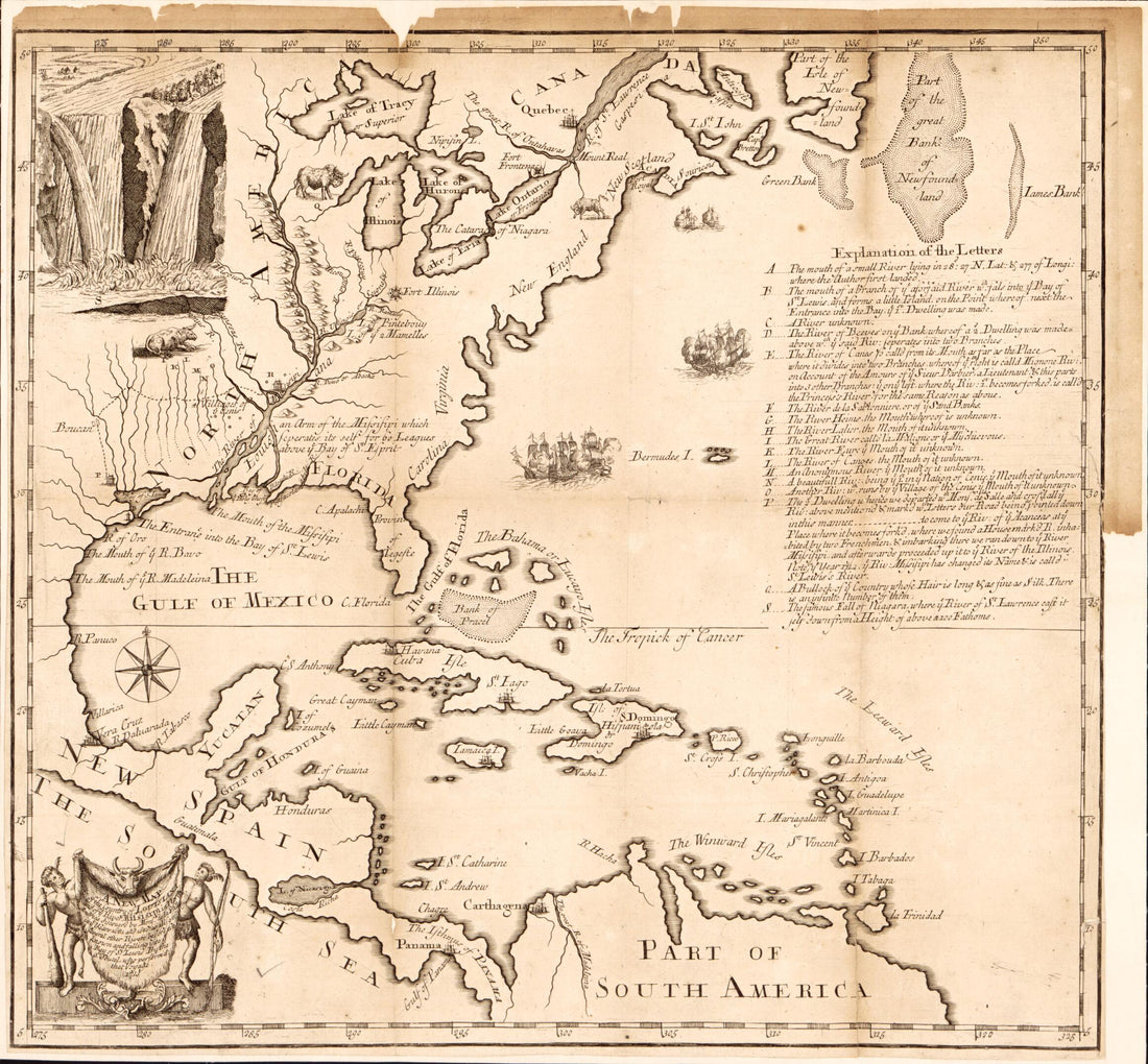 This old map of A New Map of the Country of Louisiana and of Ye River Missisipi In North America : Discou&