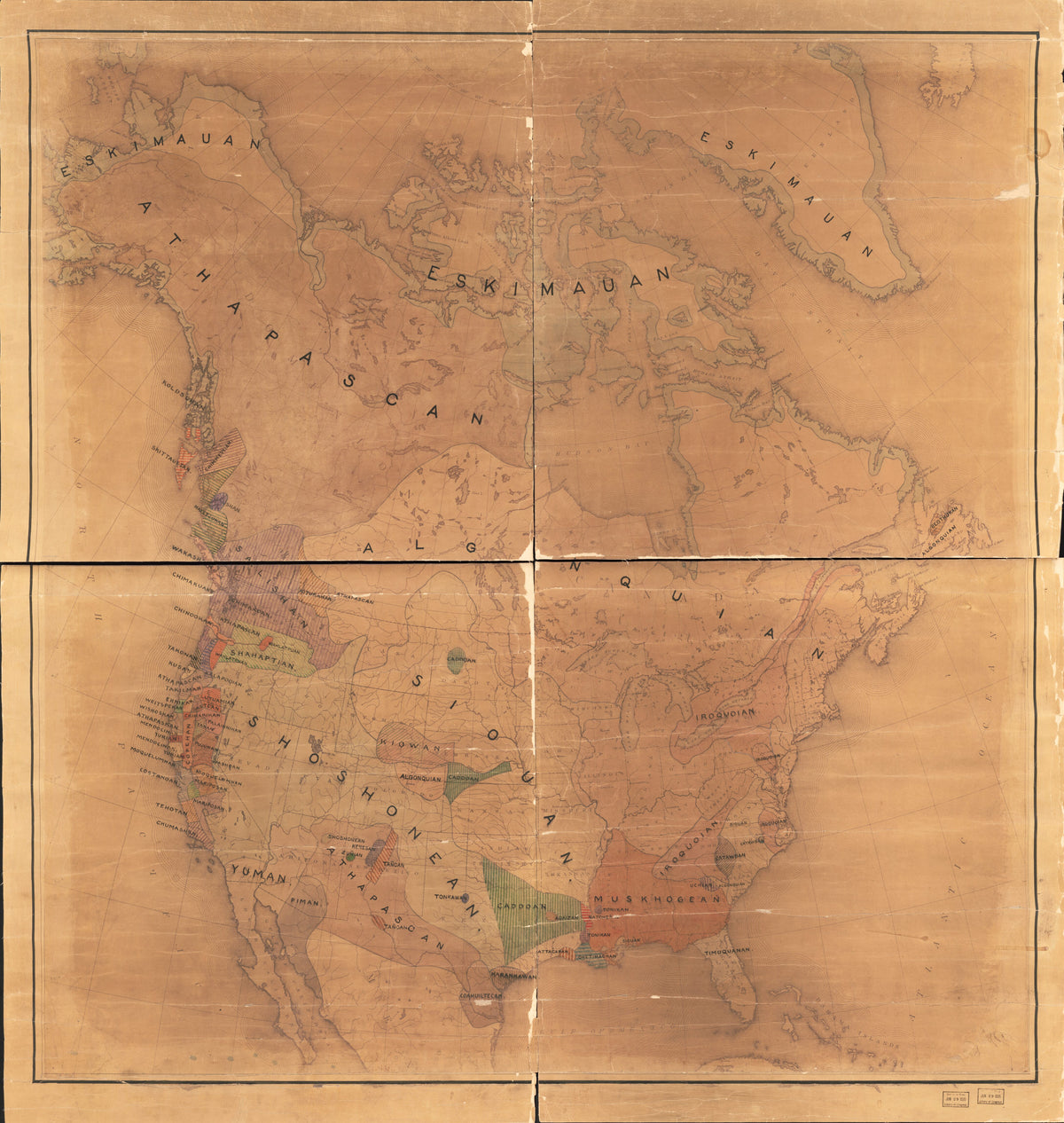 Map of North America Showing Indian Tribes 1890 by Relic Map Company