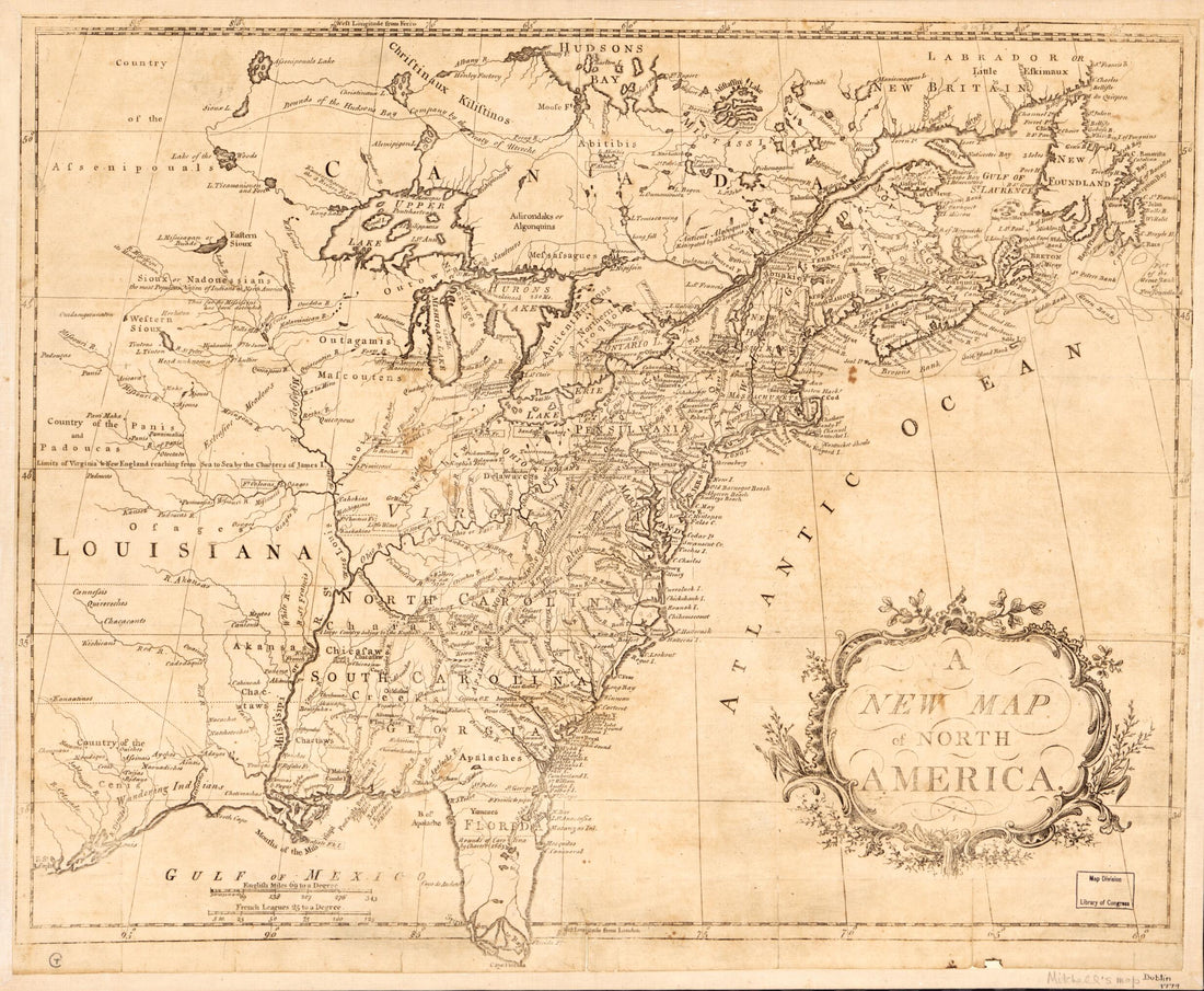 This old map of A New Map of North America from 1779 was created by John Mitchell in 1779