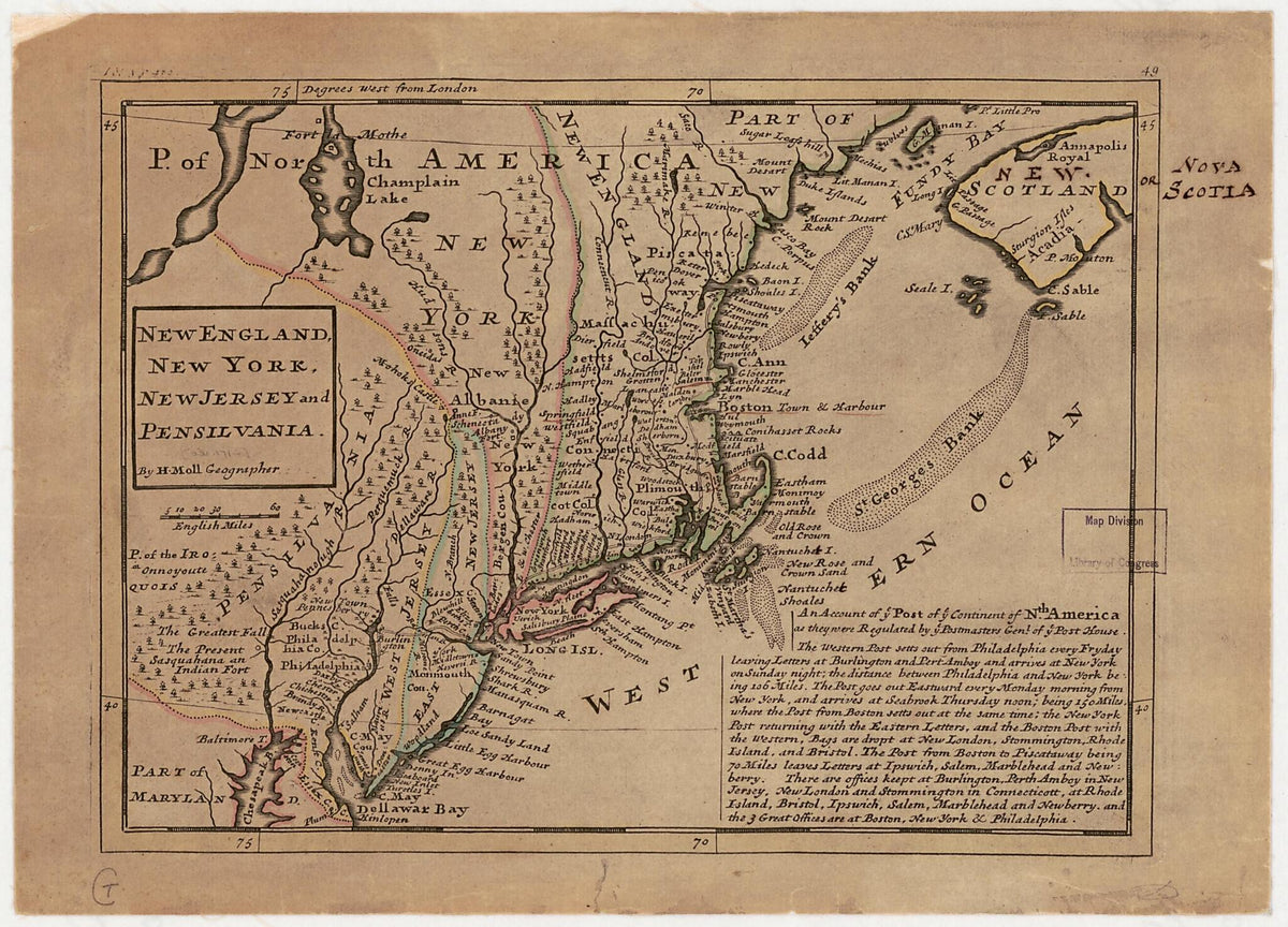 New England, New York, New Jersey and Pensilvania 1736 by Relic Map Company