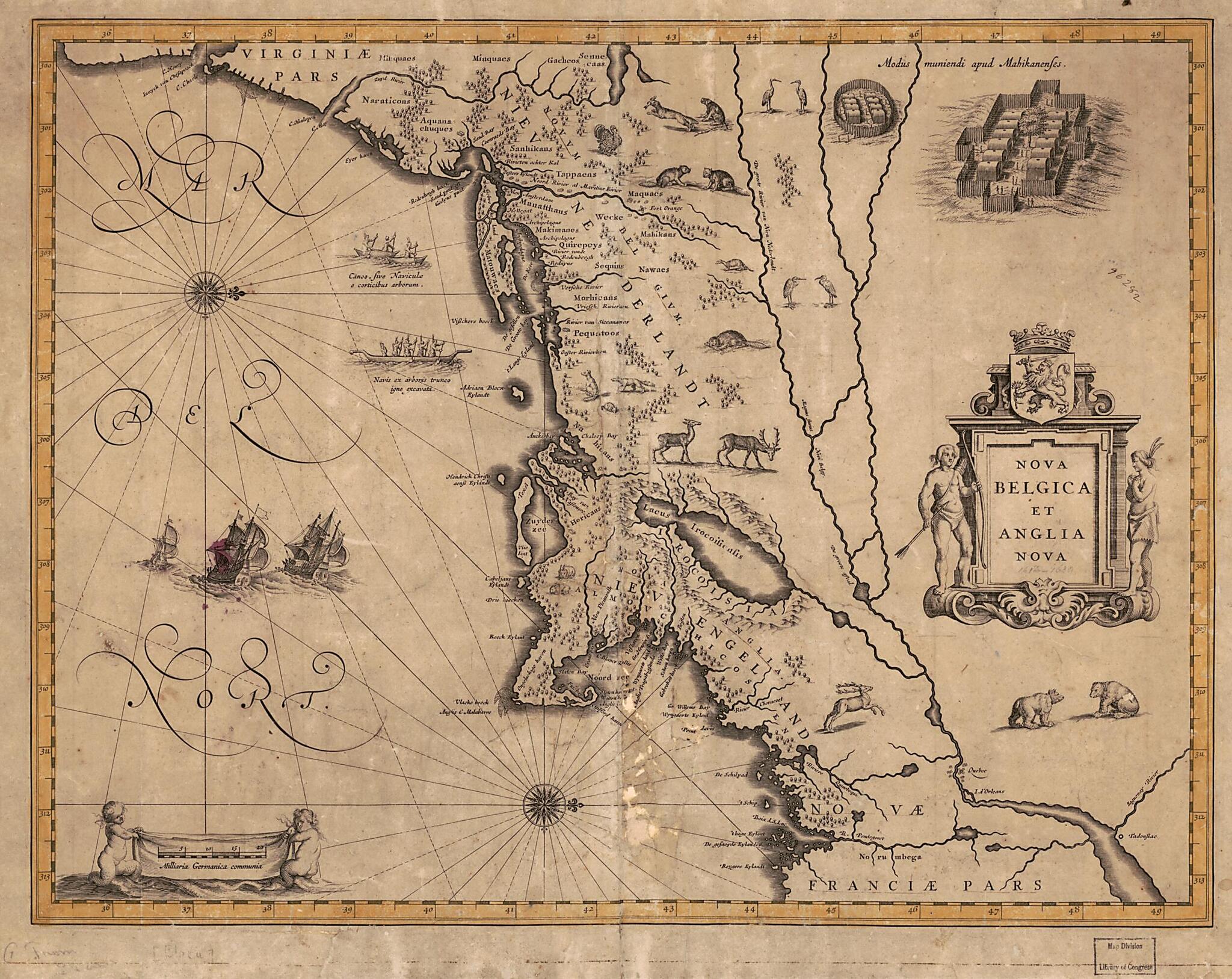 This old map of Nova Belgica Et Anglia Nova from 1630 was created by Willem Janszoon Blaeu in 1630