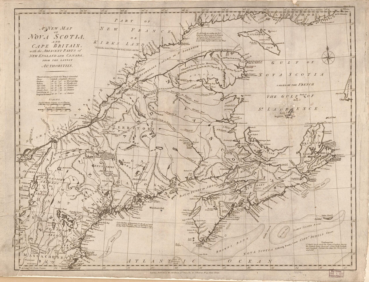 A New Map of Nova Scotia and Cape Britain, With the Adjacent Part of New England and Canada from the Latest Authorities 1785 by Relic Map Company
