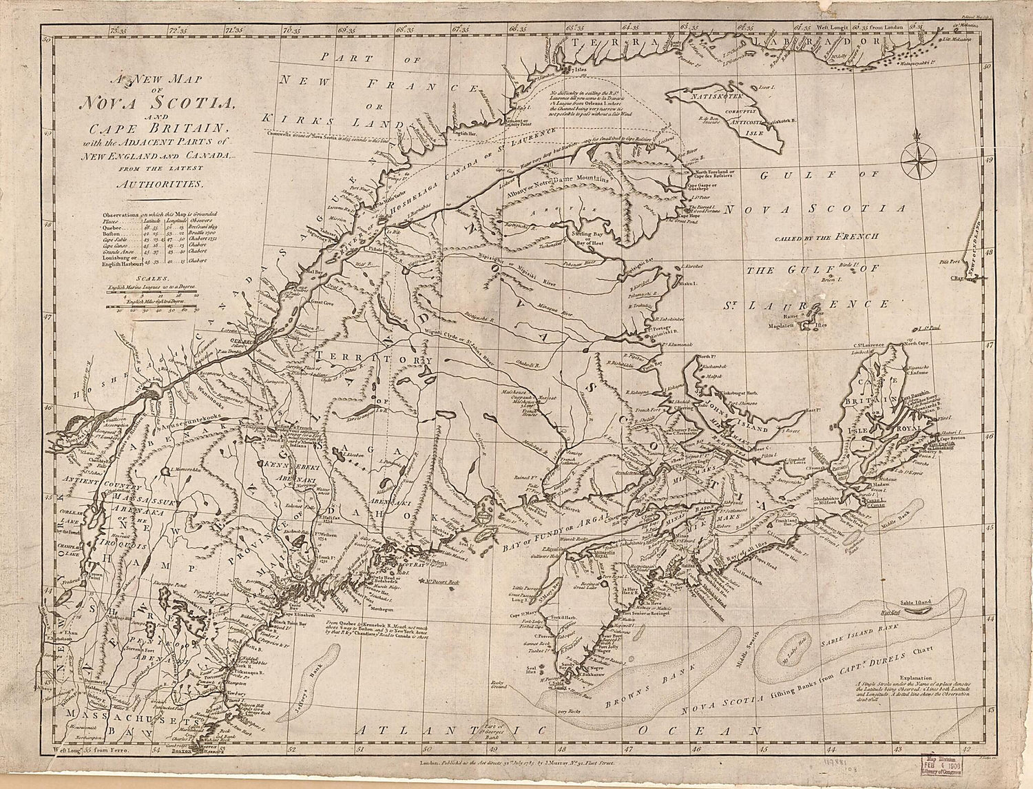 This old map of A New Map of Nova Scotia and Cape Britain, With the Adjacent Part of New England and Canada from the Latest Authorities from 1785 was created by John Lodge, John Murray in 1785