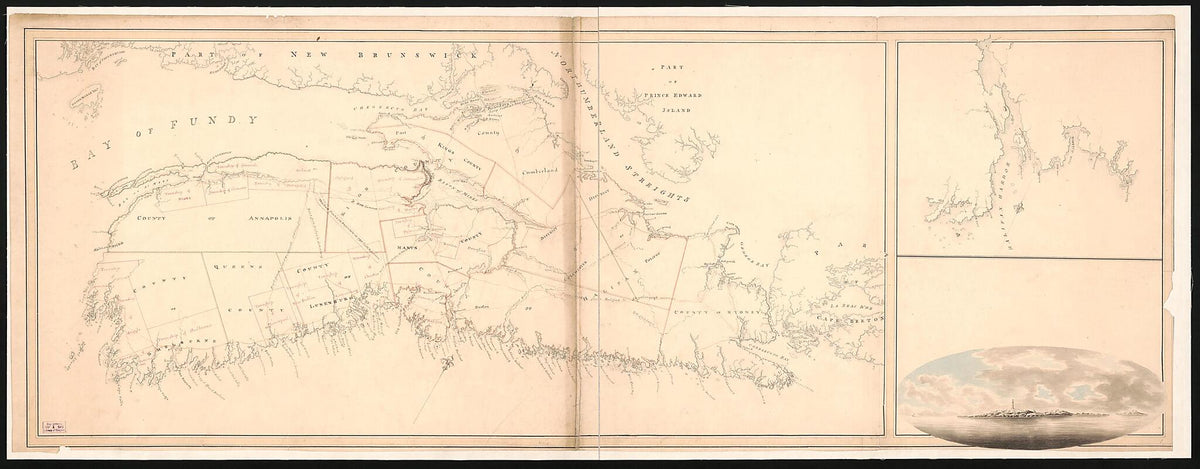 Maps of Nova Scotia and Halifax Harbor and View of Lighthouse 1840 by Relic Map Company