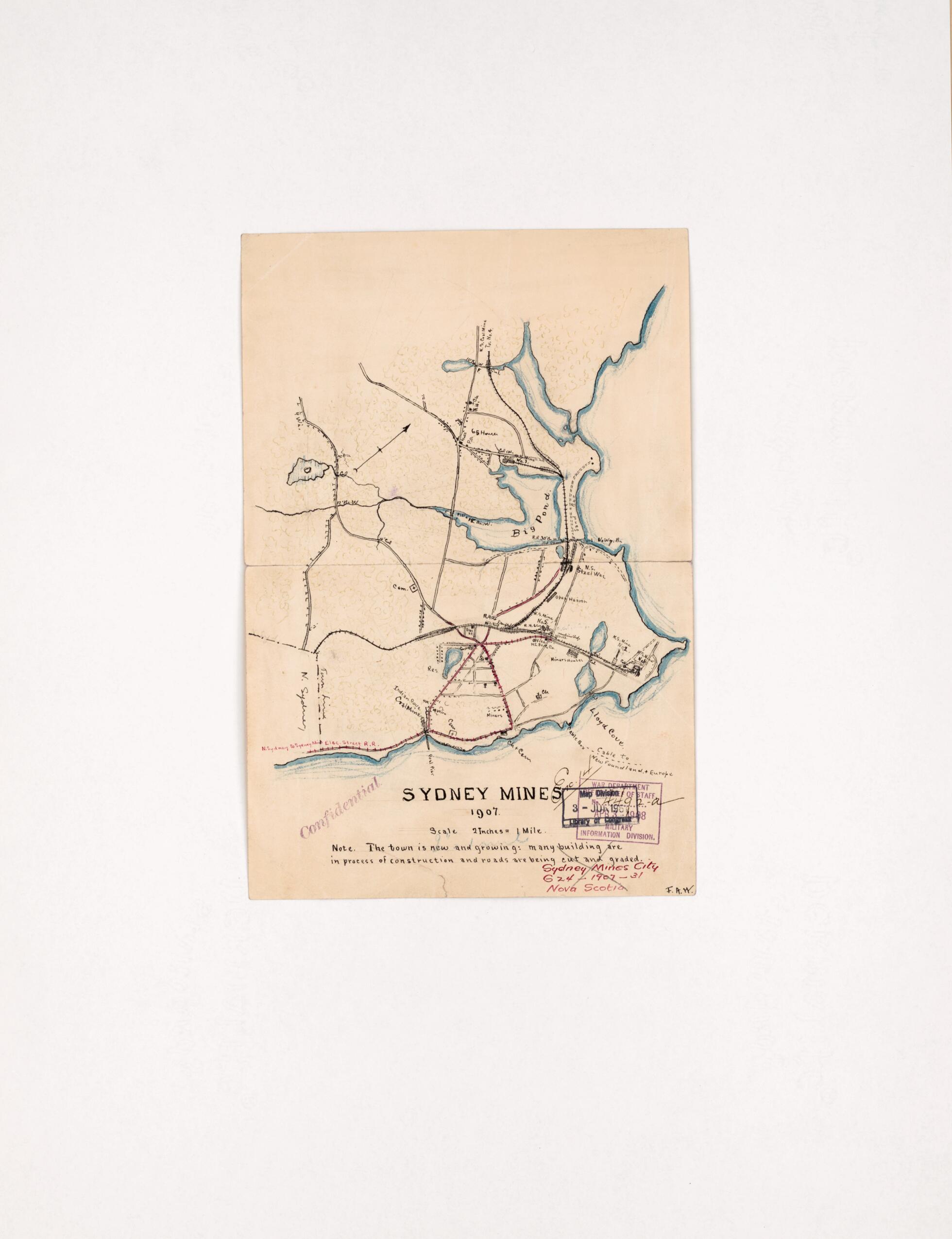 This old map of Sydney Mines from 1907 was created by  in 1907
