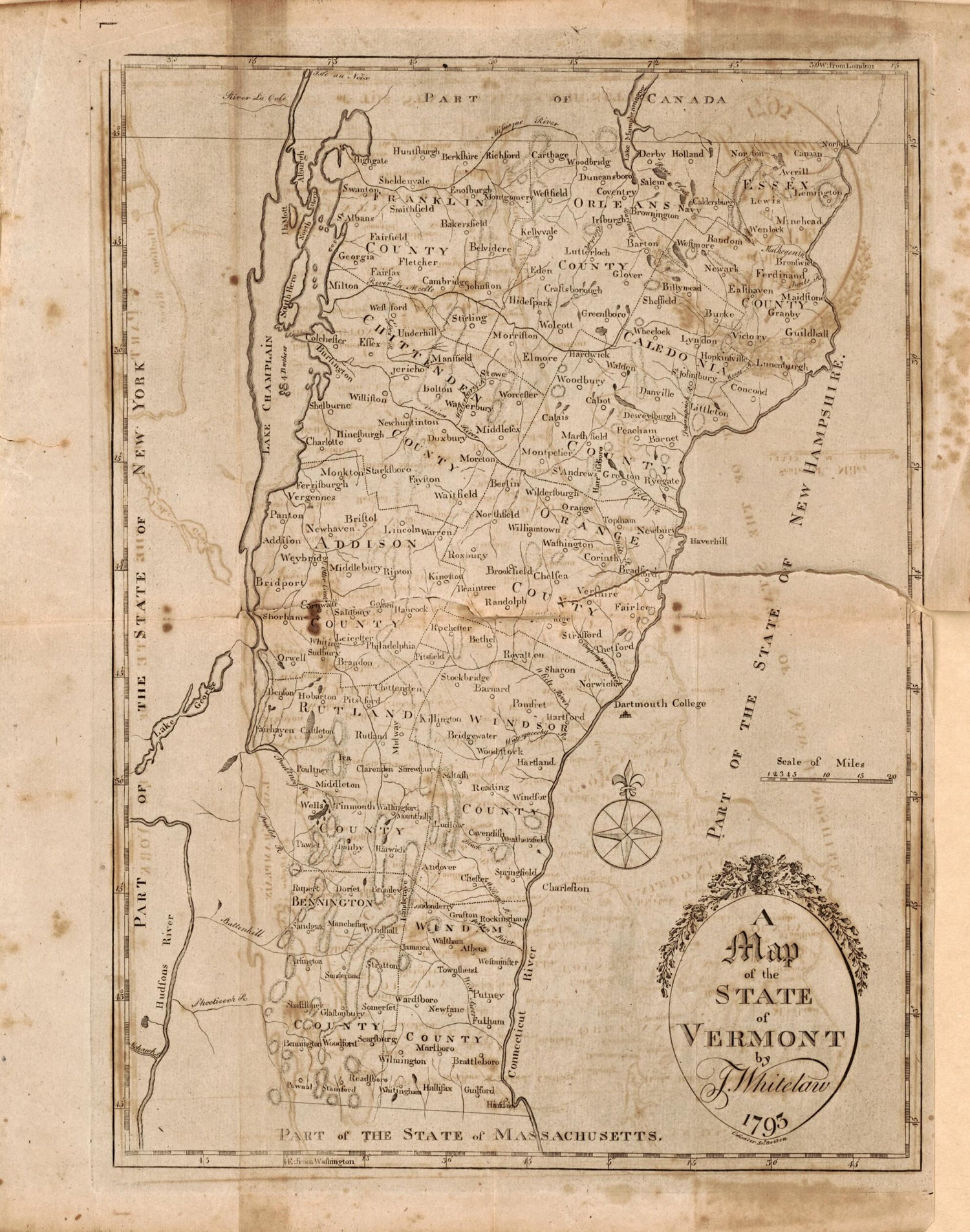 This old map of A Map of the State of Vermont from 1793 was created by Benjamin Callender, James Whitelaw in 1793