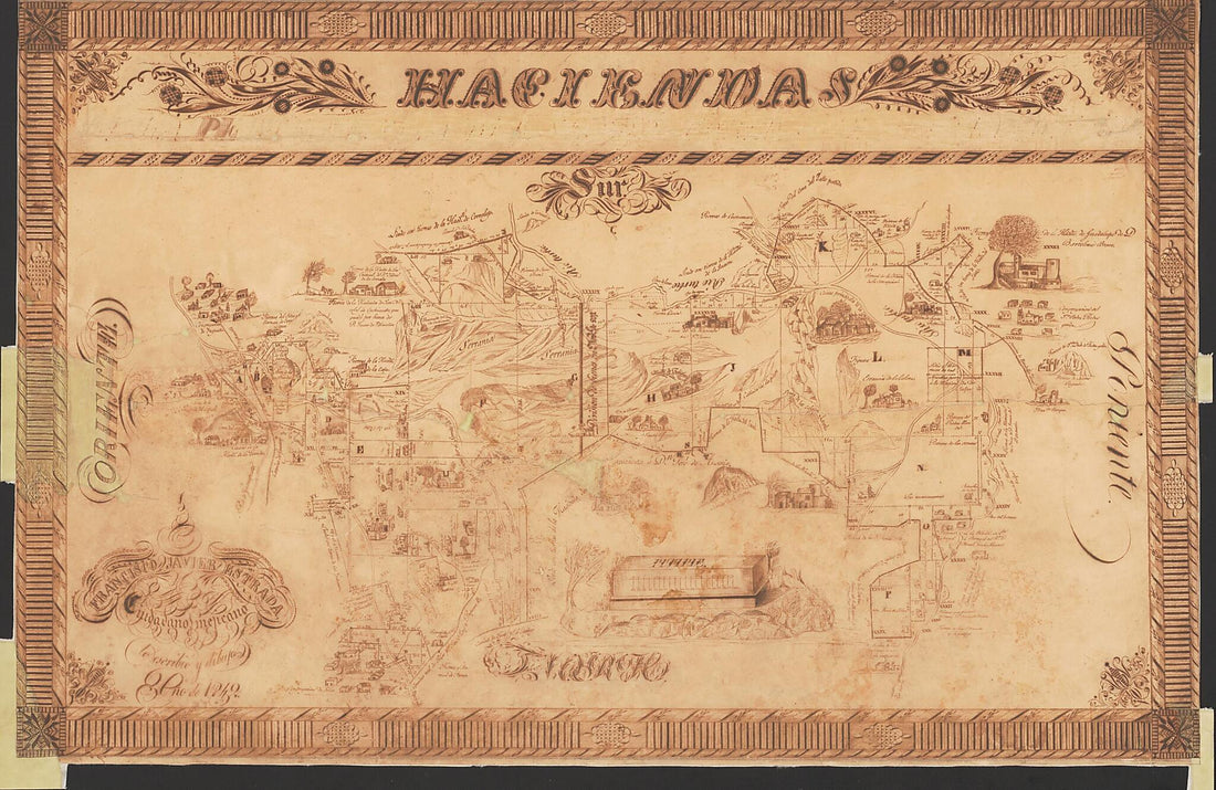 This old map of Haciendas from 1842 was created by Francisco Javier Estrada in 1842