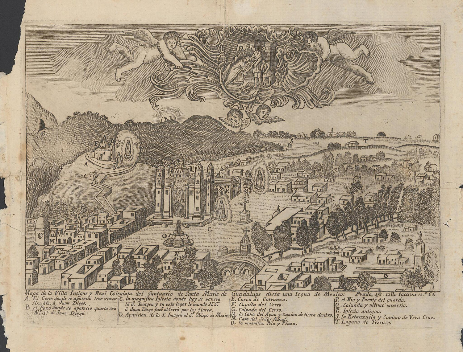 This old map of Mapa De La Villa Insigne Y Real Colegiata Del Santuario De Santa Maria De Guadalupe Dista Una Legua De Mexico from 1760 was created by Juan Del Prado in 1760