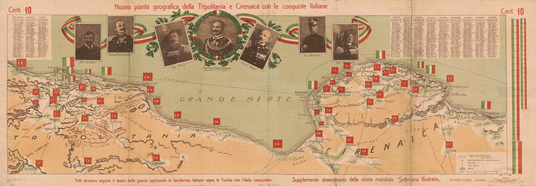 This old map of Nuova Pianta Geografica Della Tripolitania E Cirenaica Con Le Conquiste Italiane from 1912 was created by  in 1912