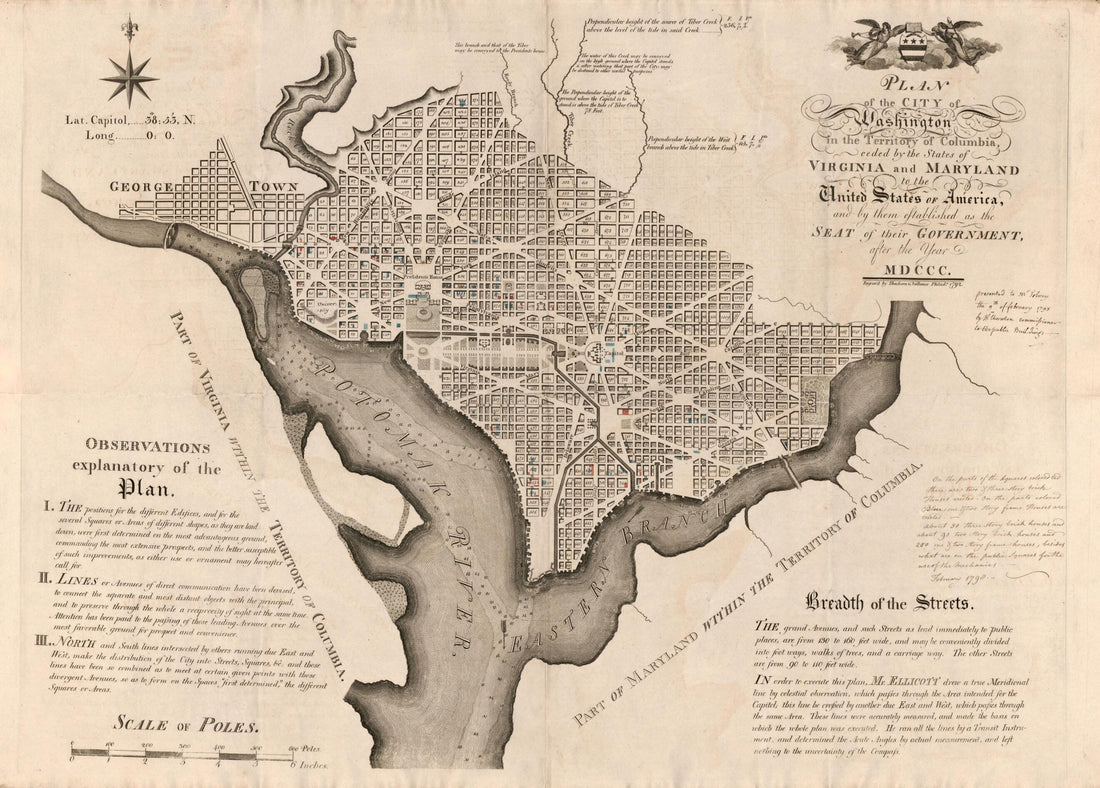 This old map of Plan of the City of Washington In the Territory of Columbia : Ceded by the States of Virginia and Maryland to the United States of America, and by Them Established As the Seat of Their Government, After the Year MDCCC from 1798 was create