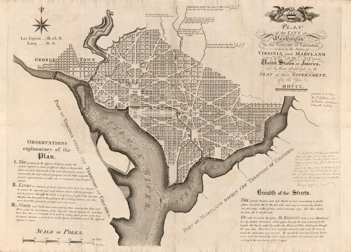 Plan of the City of Washington In the Territory of Columbia : Ceded by the States of Virginia and Maryland to the United States of America, and by Them Established As the Seat of Their Government, After the Year MDCCC 1798 by Relic Map Company