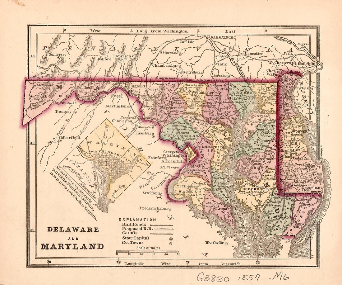 This old map of Delaware and Maryland from 1857 was created by  Morse &amp; Gaston in 1857