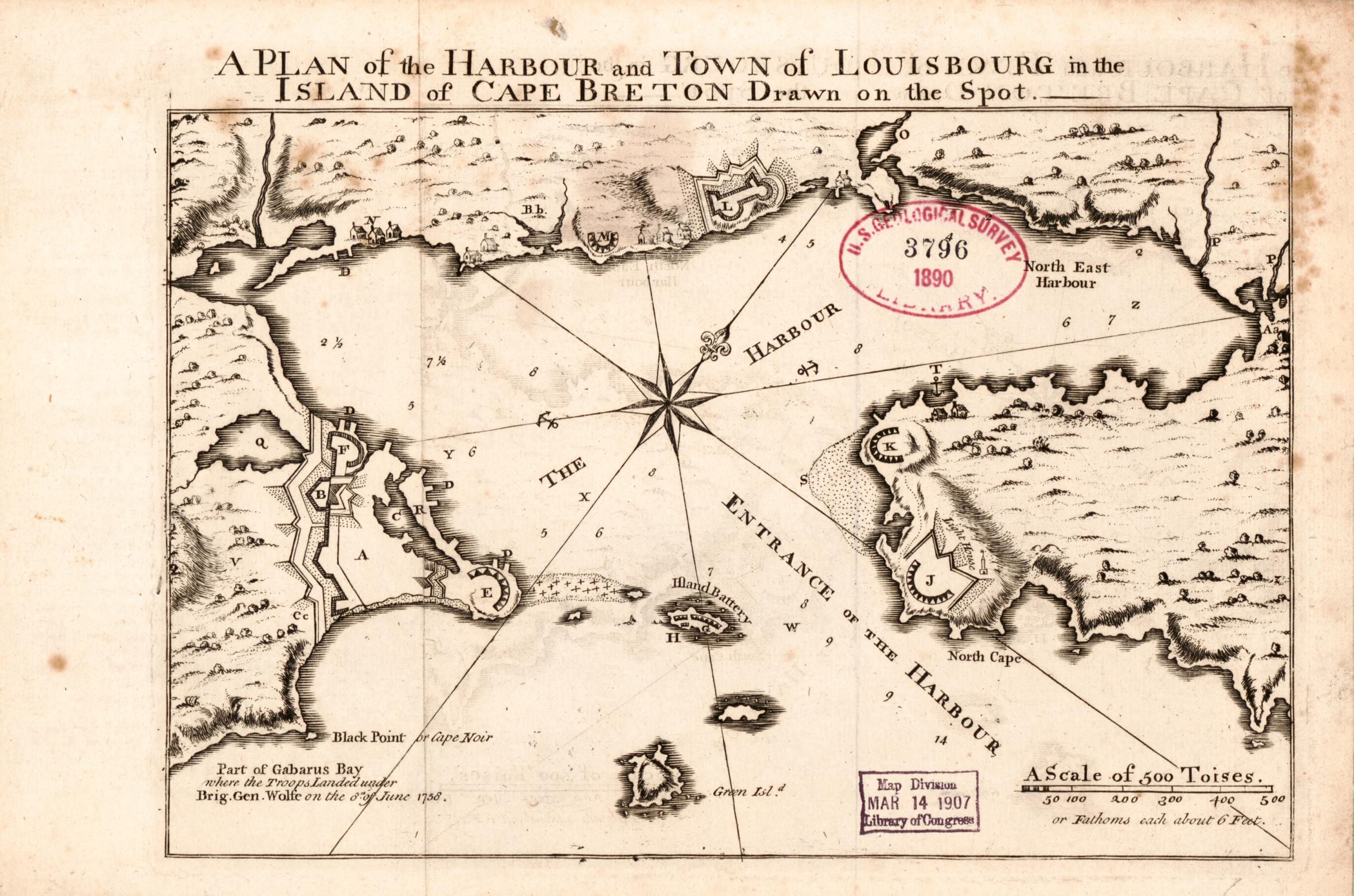 This old map of A Plan of the Harbour and Town of Louisbourg In the Island of Cape Breton from 1758 was created by  in 1758