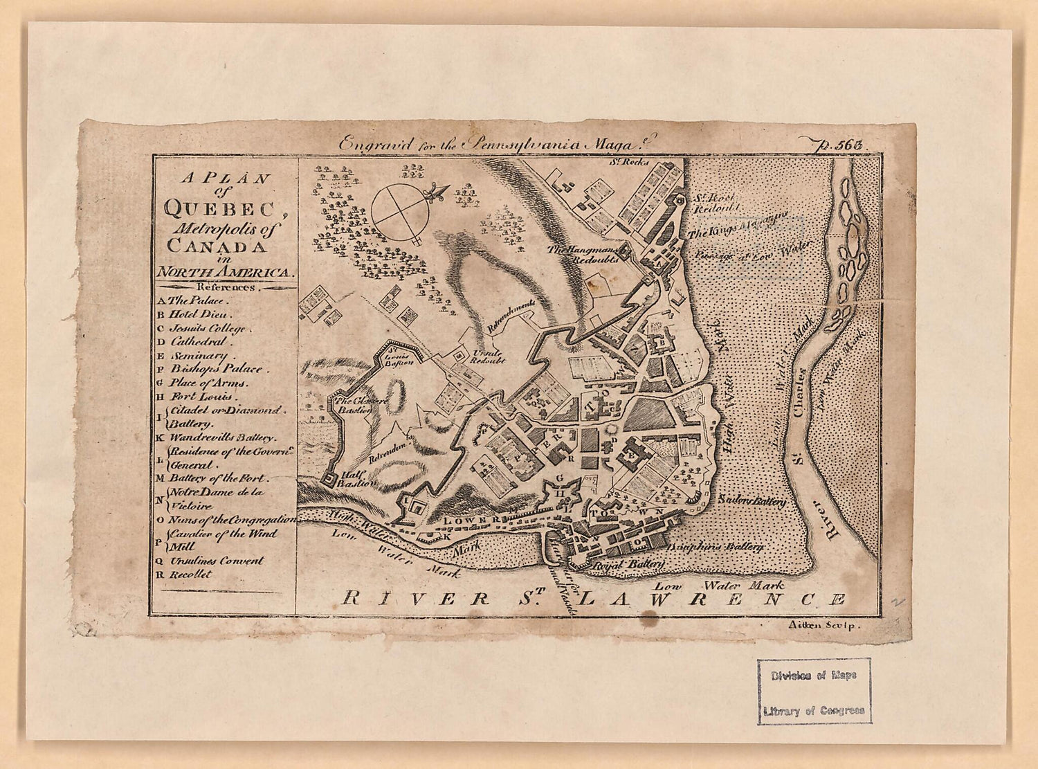 This old map of A Plan of Quebec, Metropolis of Canada In North America from 1775 was created by Robert Aitken in 1775