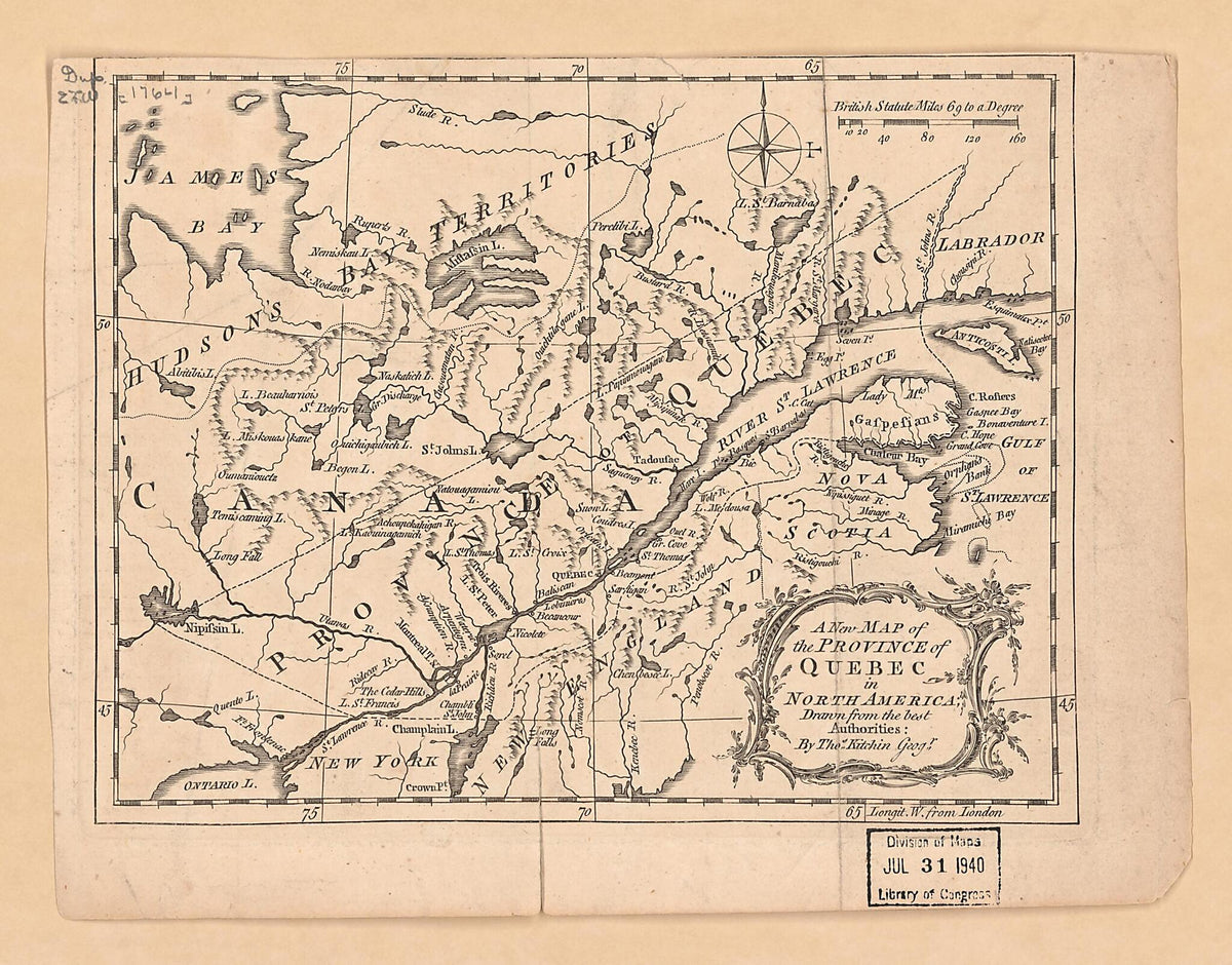 A New Map of the Province of Quebec In North America 1763 by Relic Map Company