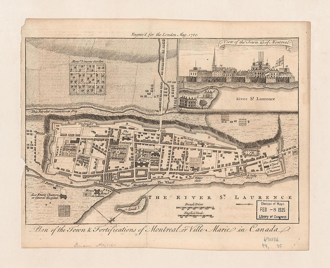 This old map of Plan of the Town &amp; Fortifications of Montreal, Or Ville Marie In Canada (Plan of the Town and Fortifications of Montreal, Or Ville Marie In Canada) from 1760 was created by  in 1760
