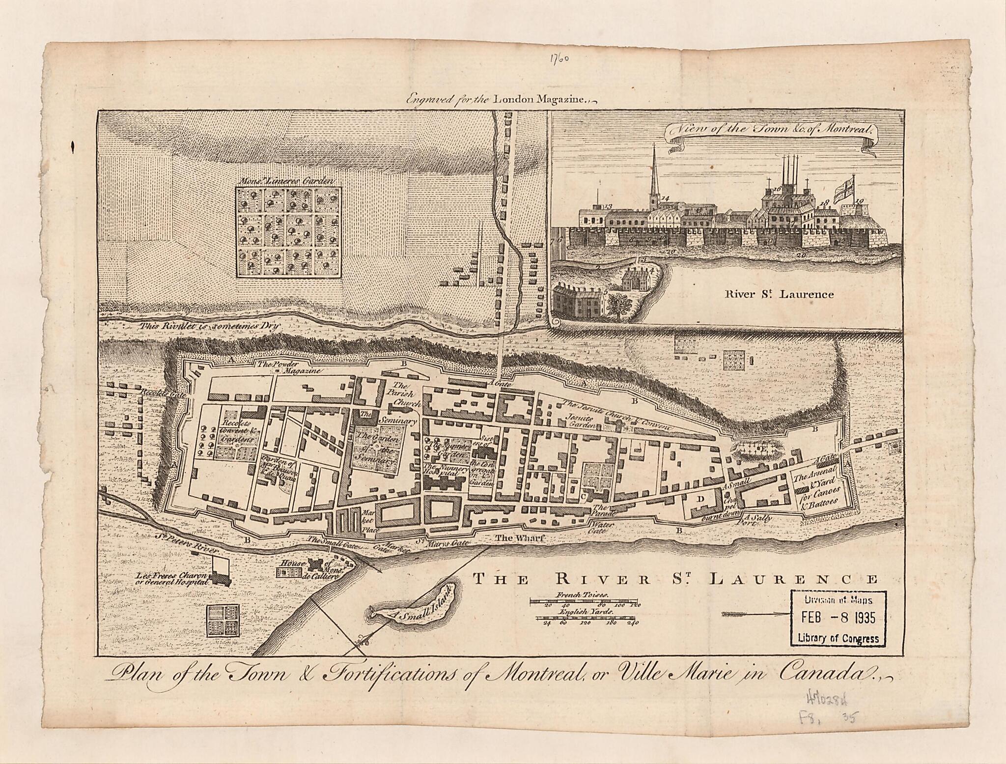 This old map of Plan of the Town &amp; Fortifications of Montreal, Or Ville Marie In Canada (Plan of the Town and Fortifications of Montreal, Or Ville Marie In Canada) from 1760 was created by  in 1760