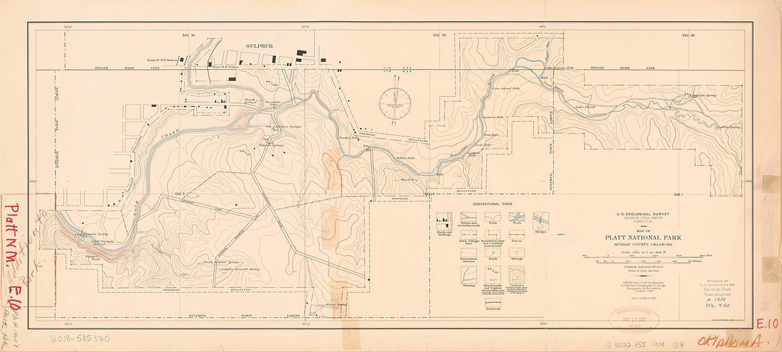 This old map of Map of Platt National Park, Murray County, Oklahoma from 1909 was created by  Geological Survey (U.S.) in 1909