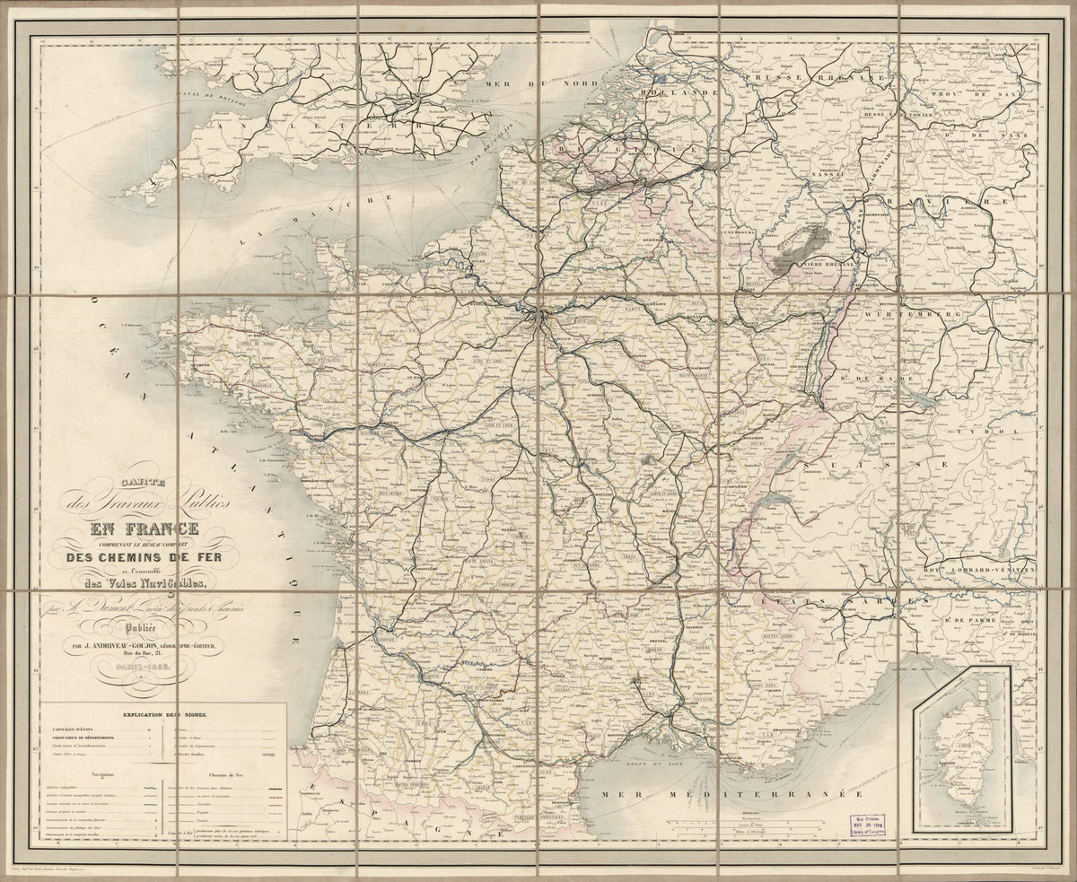 Carte Des Travaux Publics En France Comprenant Le Réseau Complet Des Chemins De Fer En L&