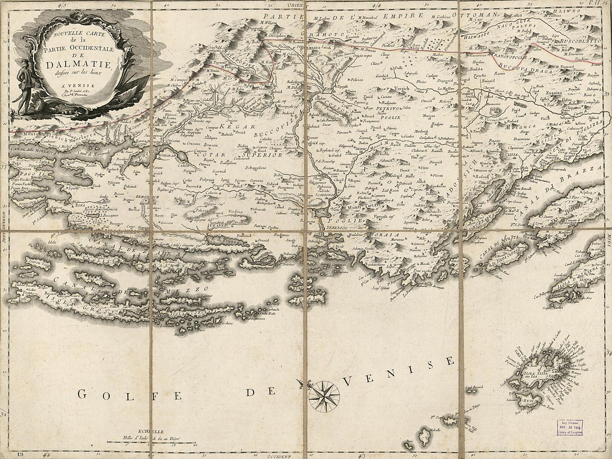 This old map of Nouvelle Carte De La Partie Occidentale De Dalmatie : Dressée Sur Les Lieux from 1780 was created by Giovanni Battista Remondini, P. Santini in 1780