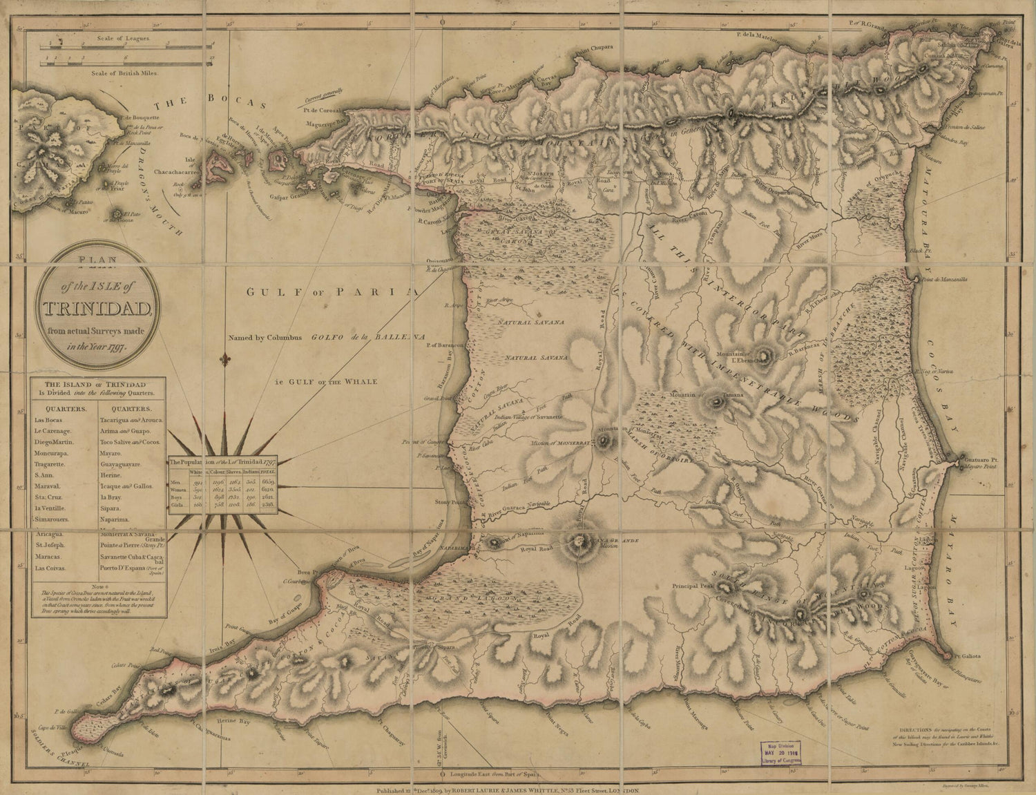 This old map of Plan of the Isle of Trinidad : from Actual Surveys Made In the Year 1797 (Isle of Trinidad) from 1809 was created by George Allen, Millard Fillmore,  Laurie &amp; Whittle in 1809