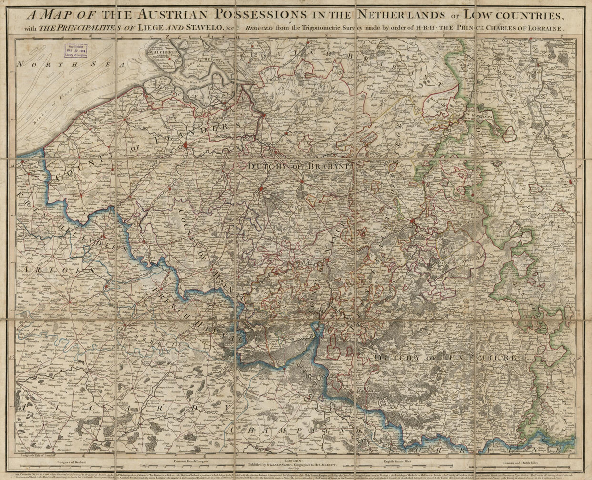 A Map of the Austrian Possessions In the Netherlands Or Low Countries, With the Pricipalities of Liege and Stavelo, &amp;ca. : Reduced from the Trigonometric Survey Made by Order of HRH the Price Charles of Lorraine. (Flanders F.B.W.) 1789 by Relic Map Company
