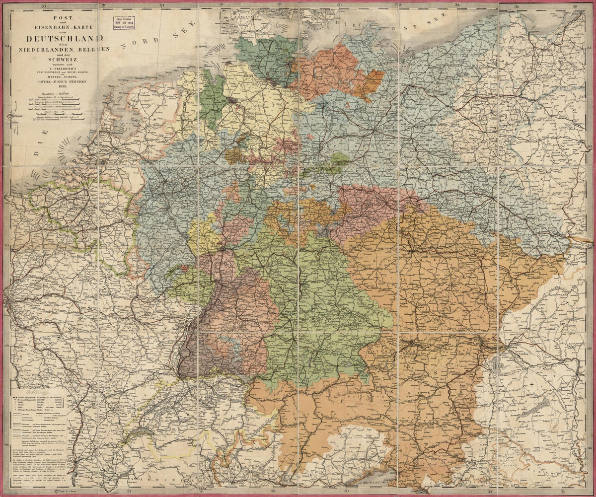 Und Eisenbahn-Karte Von Deutschland, Den Niederlanden, Belgien Und Der Schweiz 1855 by Relic Map Company