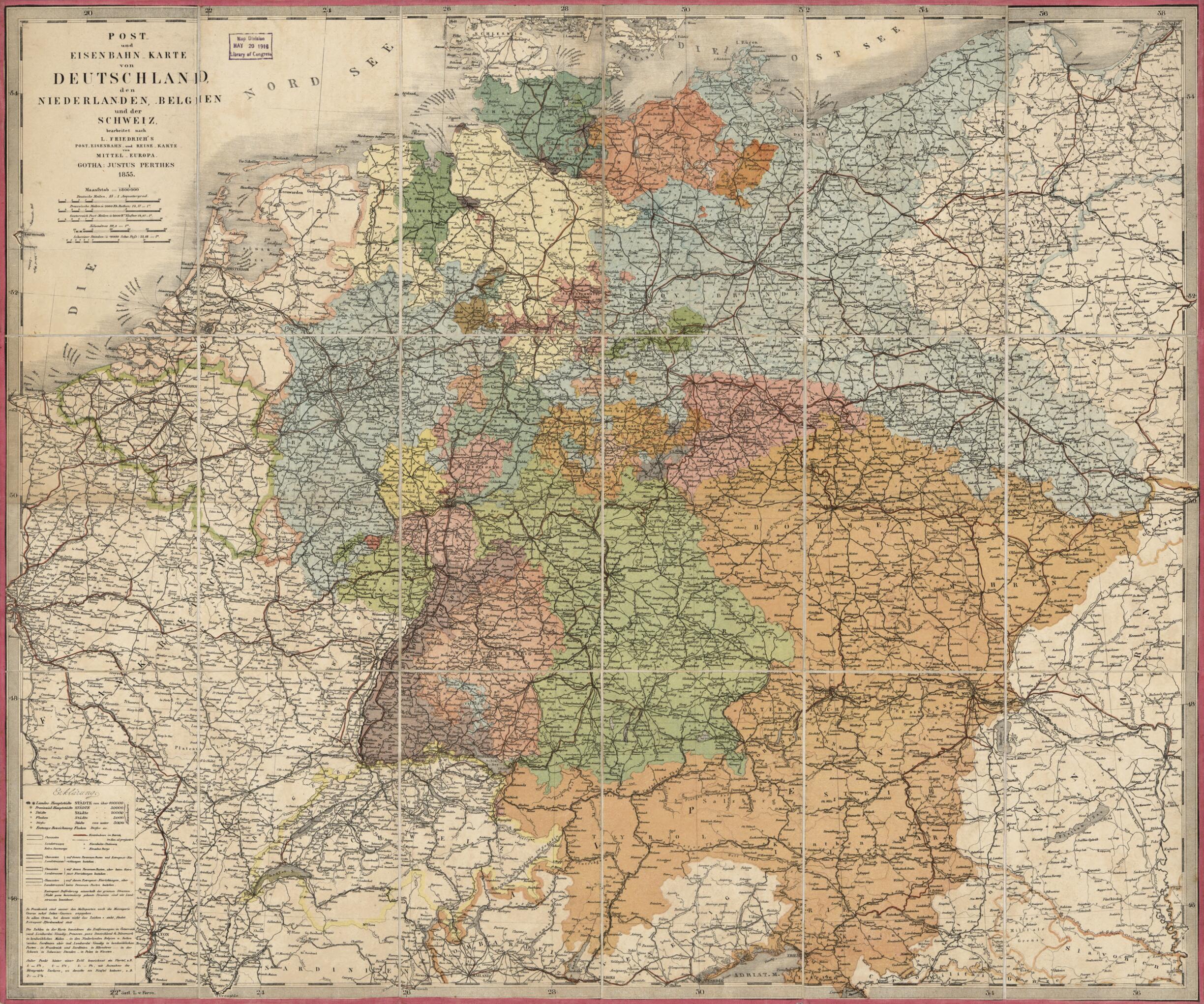 This old map of Und Eisenbahn-Karte Von Deutschland, Den Niederlanden, Belgien Und Der Schweiz from 1855 was created by Millard Fillmore, Germany) Justus Perthes (Firm : Gotha in 1855