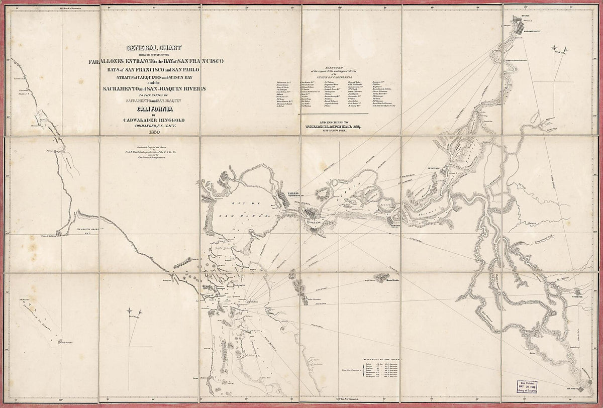 General Chart Embracing Surveys of the Farallones Entrance to the Bay of San Francisco, Bays of San Francisco and San Pablo, Straits of Carquines and Suisun Bay, and the Sacramento and San Joaquin Rivers to the Cities of Sacramento and San Joaquin, Ca... by Relic Map Company